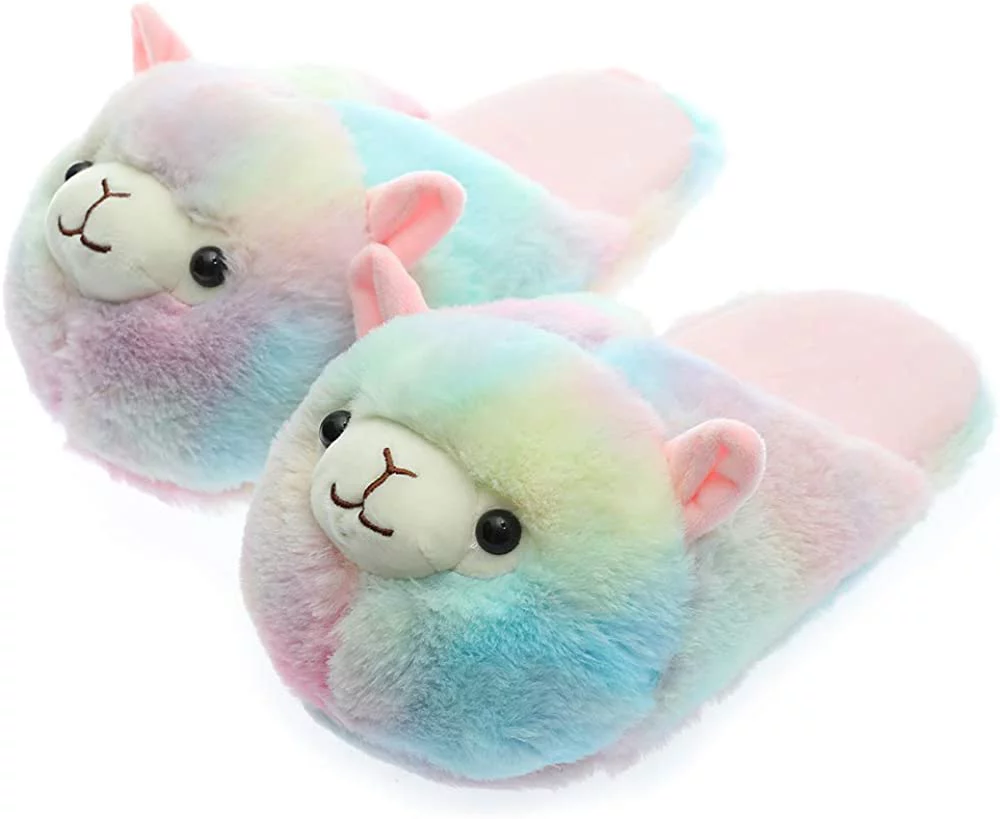 Camo Alpaca slippers stuffed animal slippers womens slippers llama slippers girls (5-8, Alpaca)
