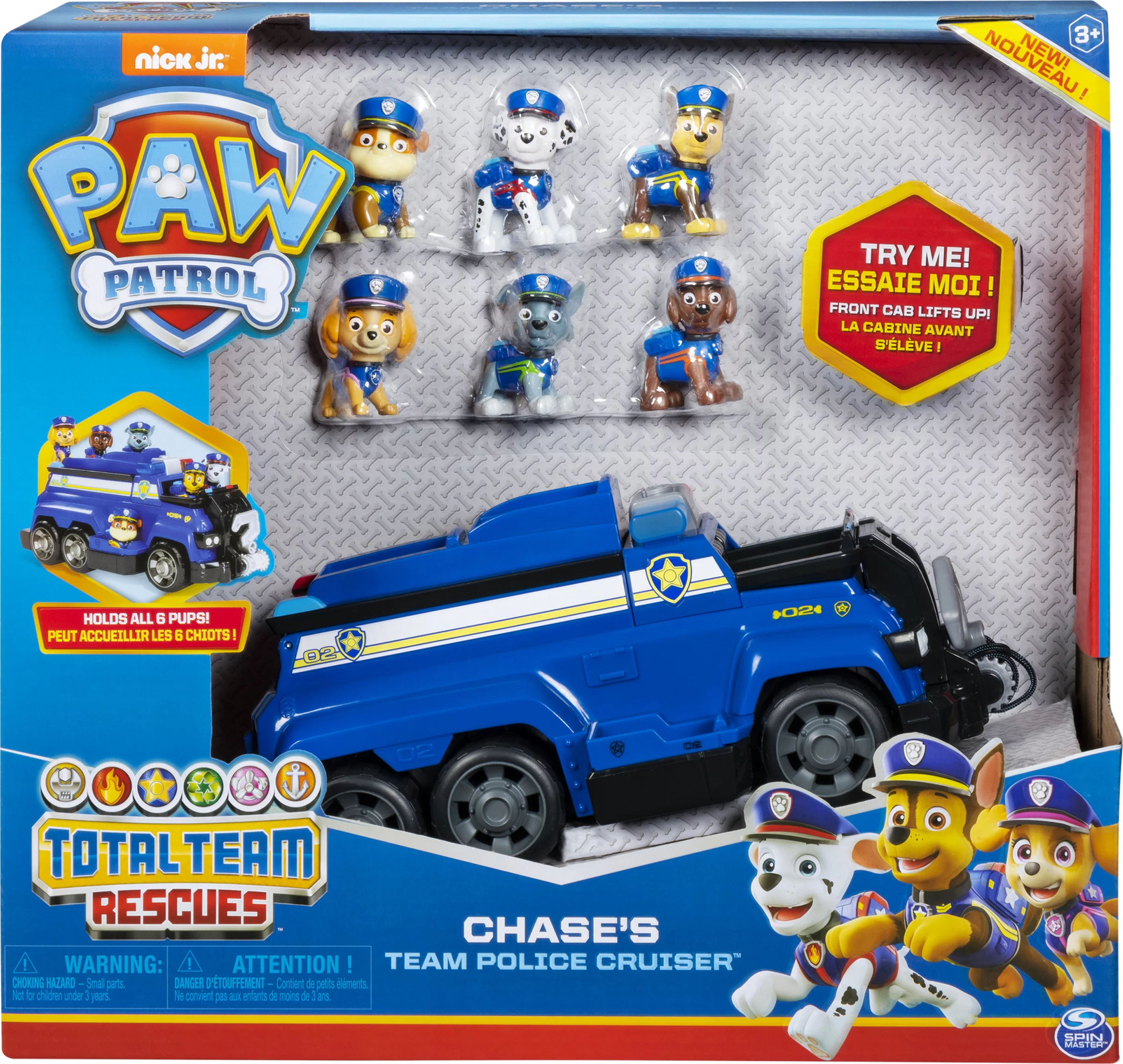 PAW Patrol, Chase’s Total Team Rescue Police Cruiser Vehicle with 6 Pups, for Kids Aged 3 and Up