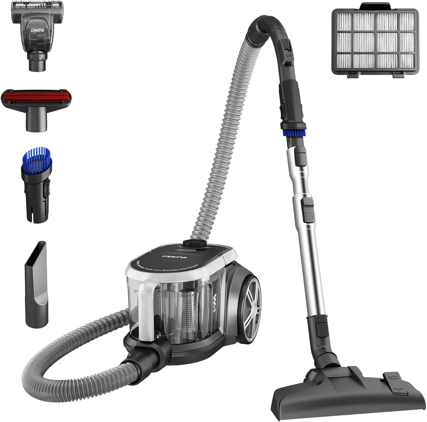 Eureka Bagless Pet Canister Vacuum Cleaner with HEPA Filter and Automatic Cord Rewind, NEN180, New