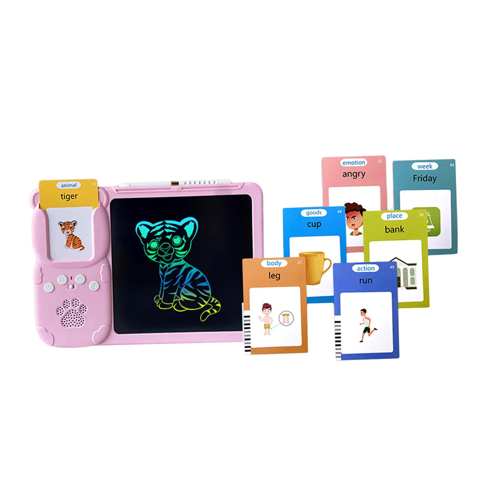 Colcolo 2 in 1 Talking Flash Cards Writing Tablet with Drawing Pad for Kids Children Pink with 255 Cards