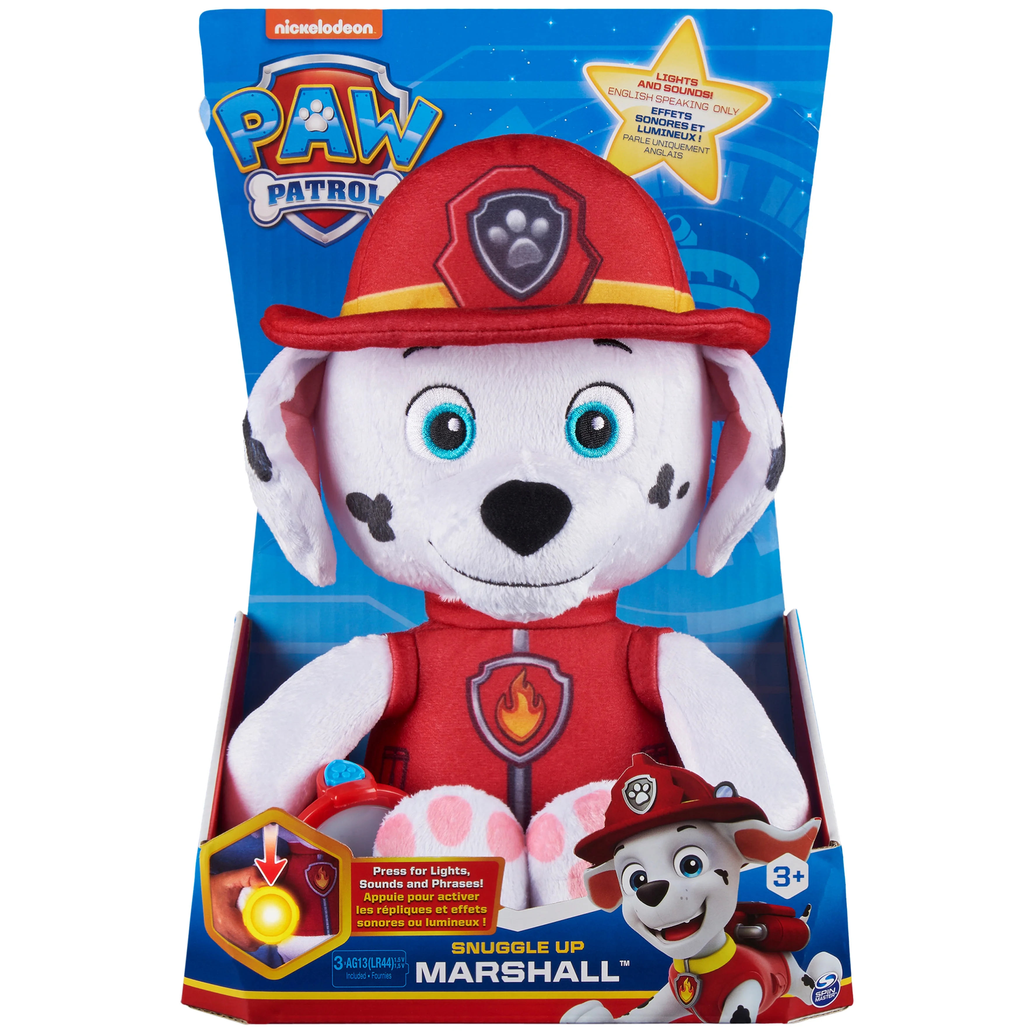PAW Patrol, Snuggle Up Marshall Plush with Flashlight and Sounds, for Kids Aged 3 and up
