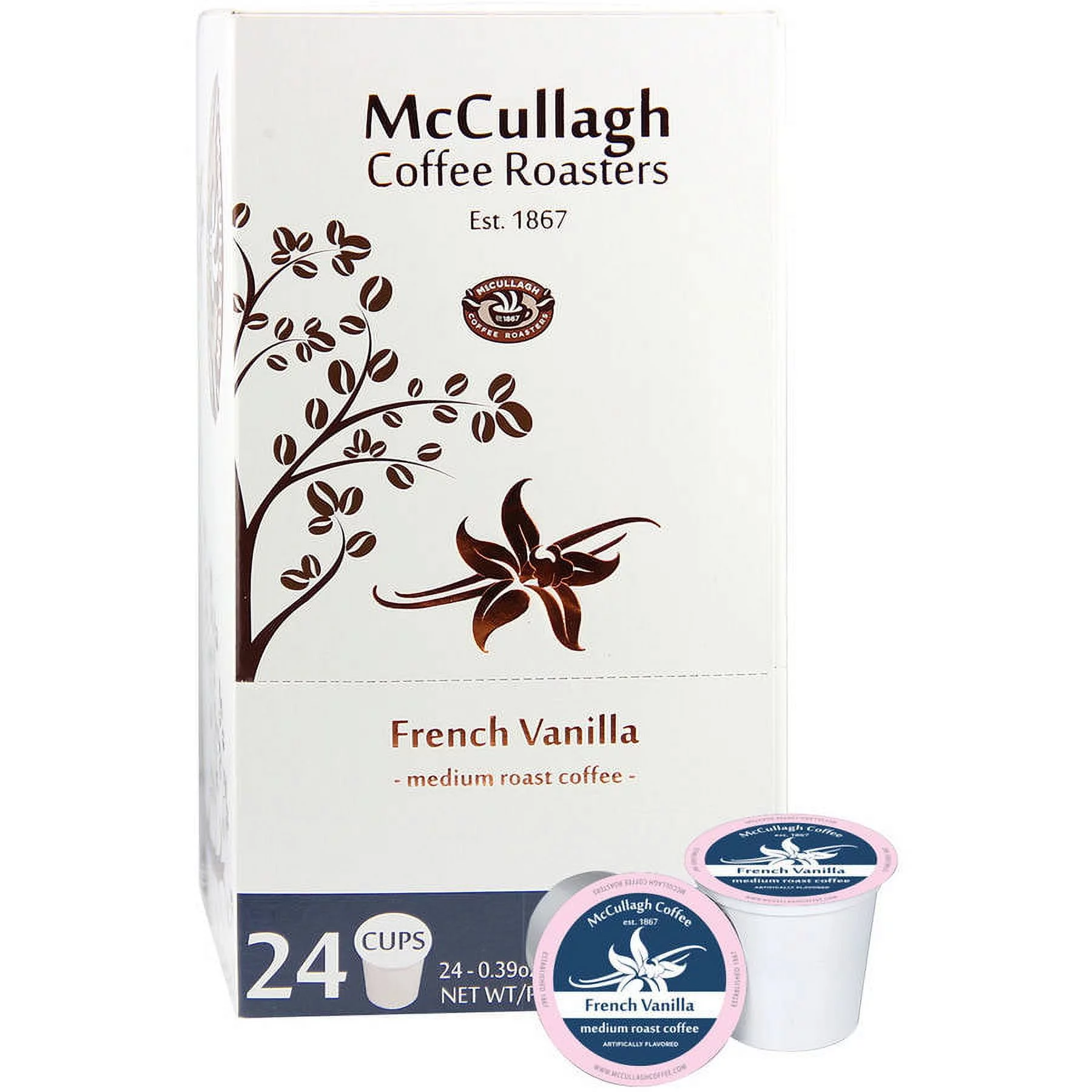 McCullagh Coffee Roasters French Vanilla Medium Roast Single Serve Coffee Cups, 24 count, (Pack of 4)