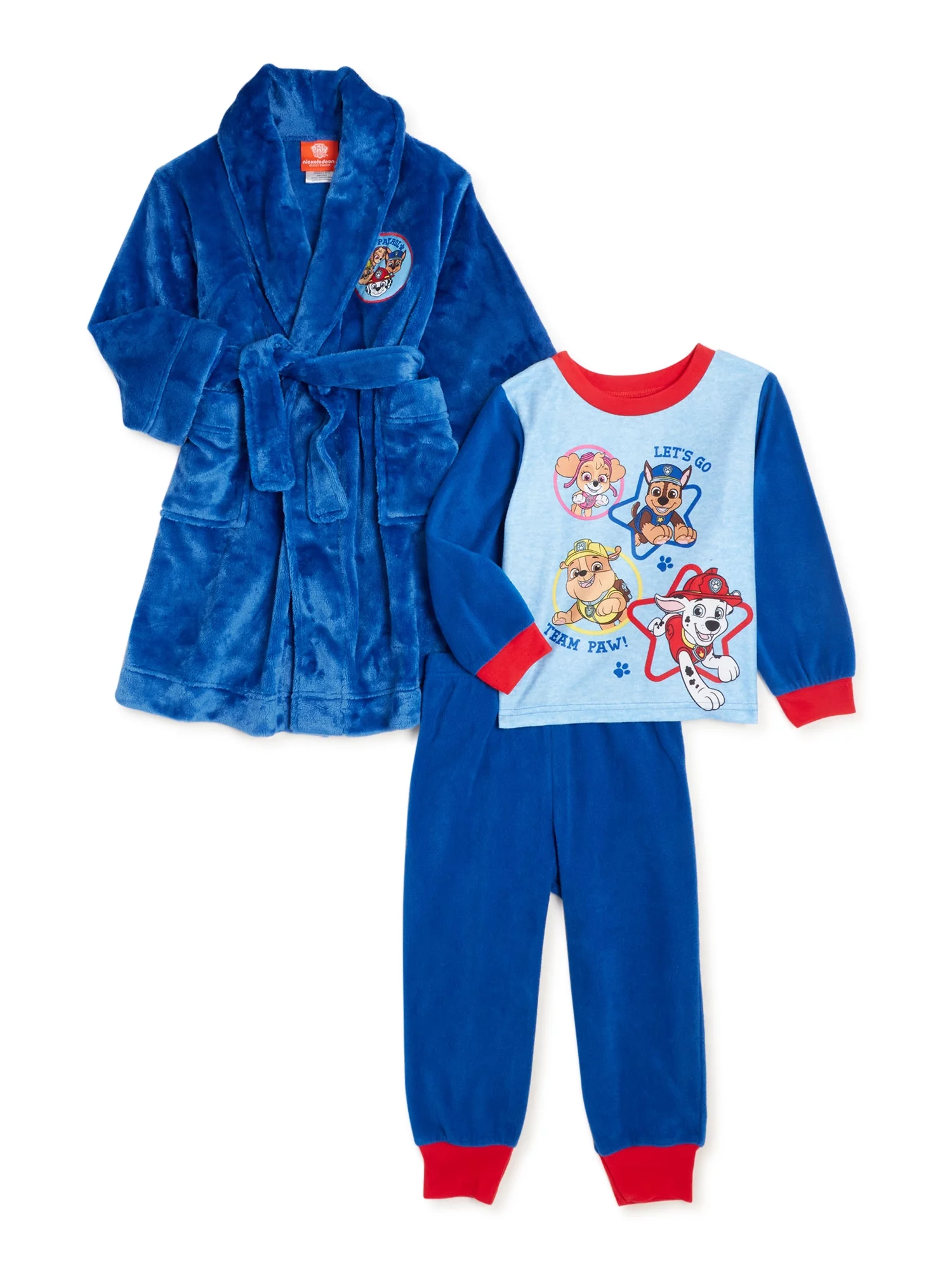 Paw Patrol Boys Long Sleeve Top, Pants and Robe, 3-Piece Pajama Set, Sizes 2T-5T