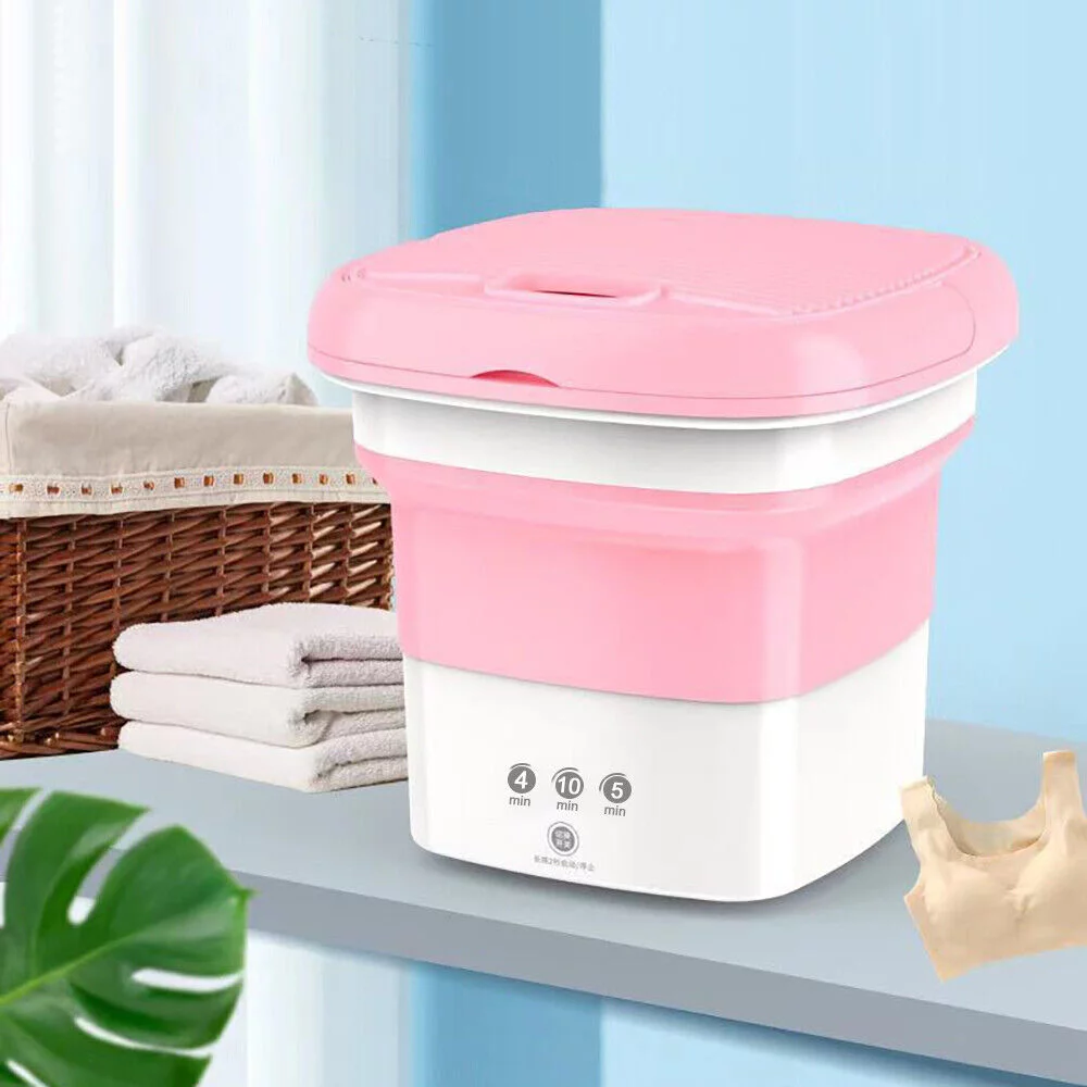 Paddsun Folding Washing Machine Portable For Clothes With Dryer Bucket Travel Wash Pink