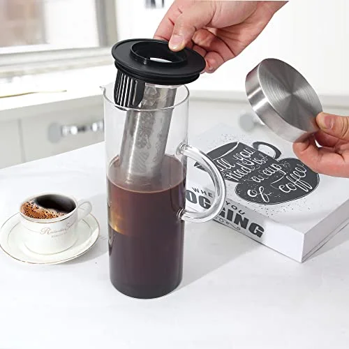 Deluxe Cold Brew Coffee Maker with Removable Stainless Steel Filter (Stainless Steel 44oz/1300ml/1.4QT)
