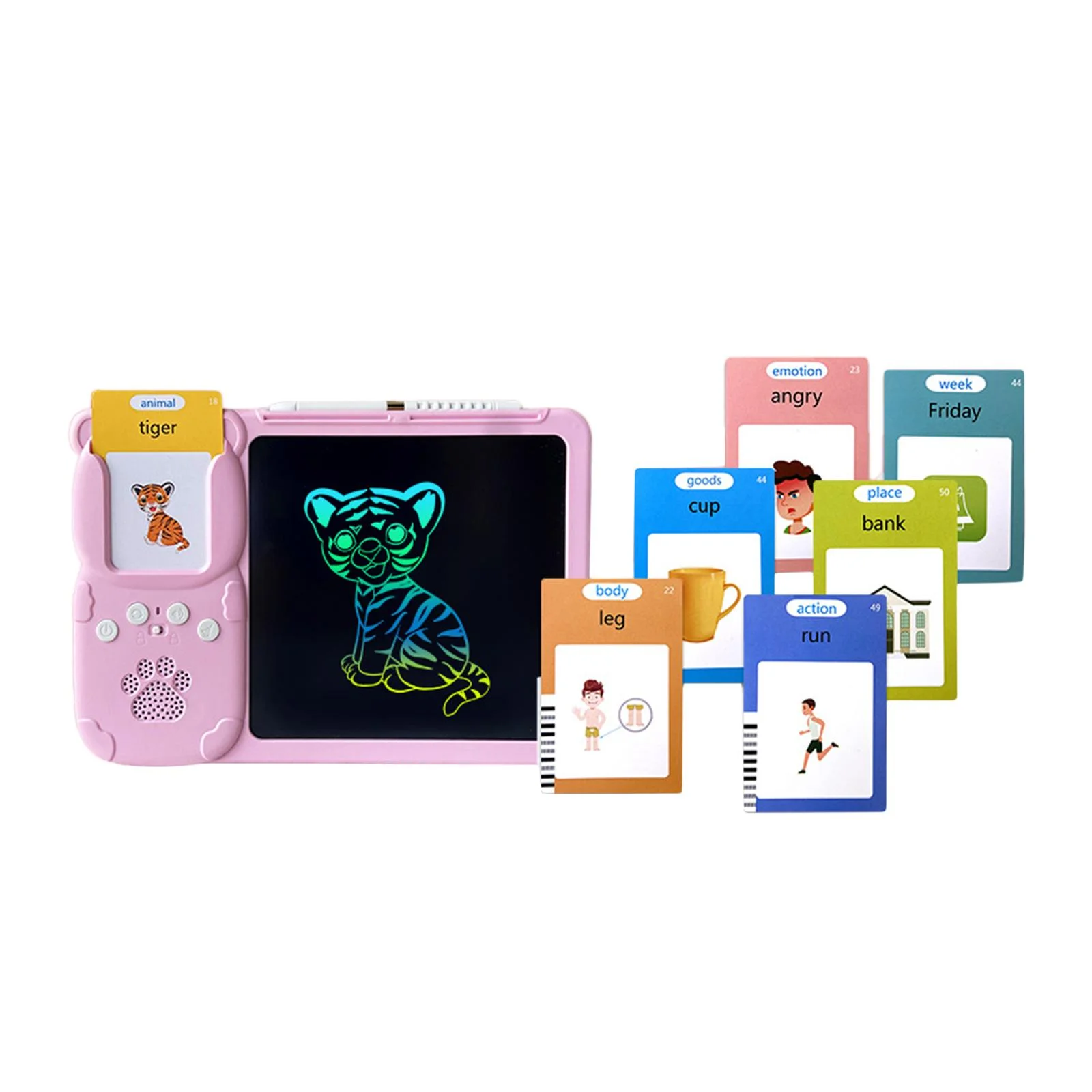 Colcolo 2 in 1 Talking Flash Cards Writing Tablet with Drawing Pad for Kids Children Pink with 255 Cards