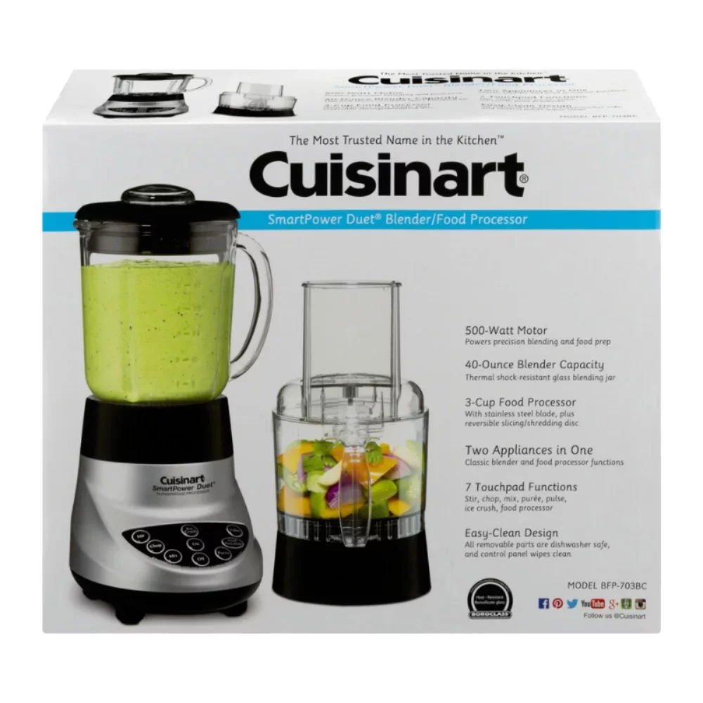 Smartpower Duet /Food Processor 7 Speed Blender Brushed Chrome Kitchen Appliances 500 Watts Dishwasher Safe USA