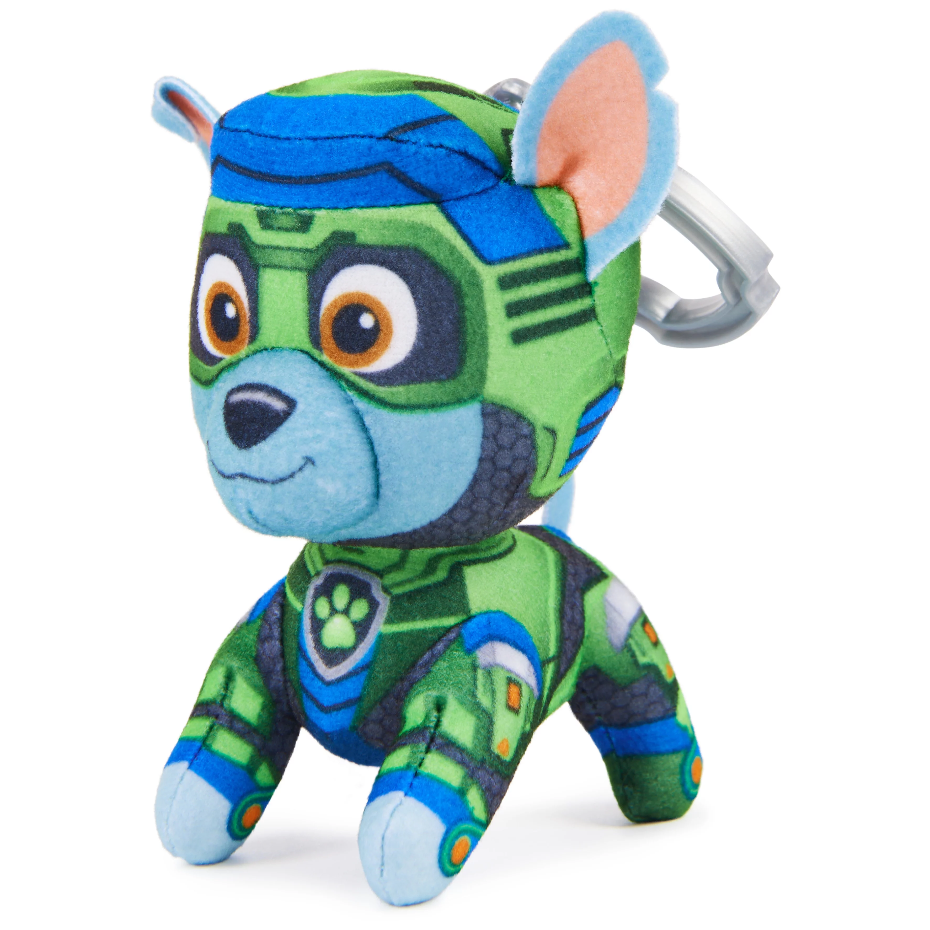 PAW Patrol: The Mighty Movie, 4-Inch Tall Rocky Plush Toy with Keychain Clip for Kids 3+