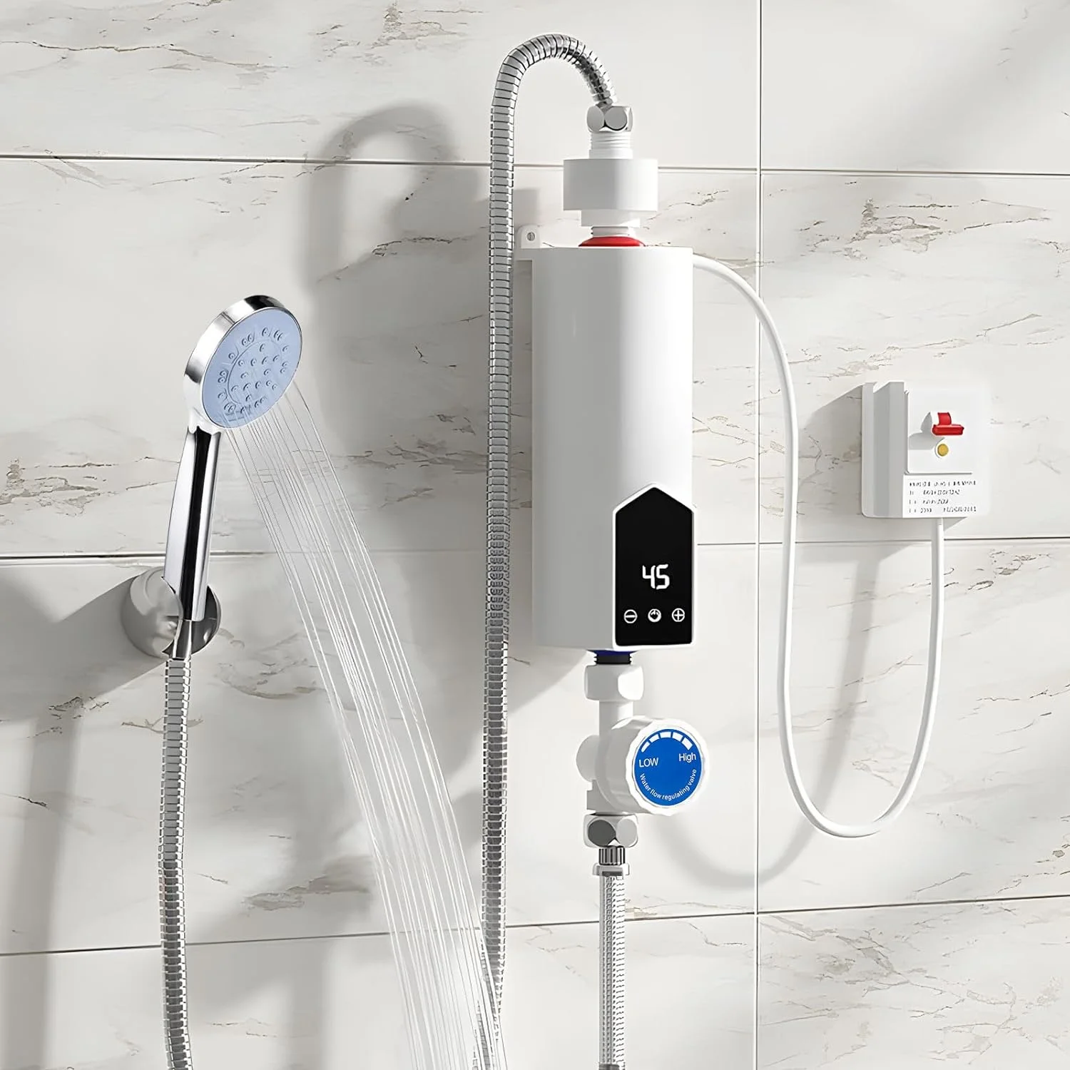 Onemayship Instant Electric Bathroom Hot Water Heater - 5500W 220V Whole House Solution with Shower Head Set