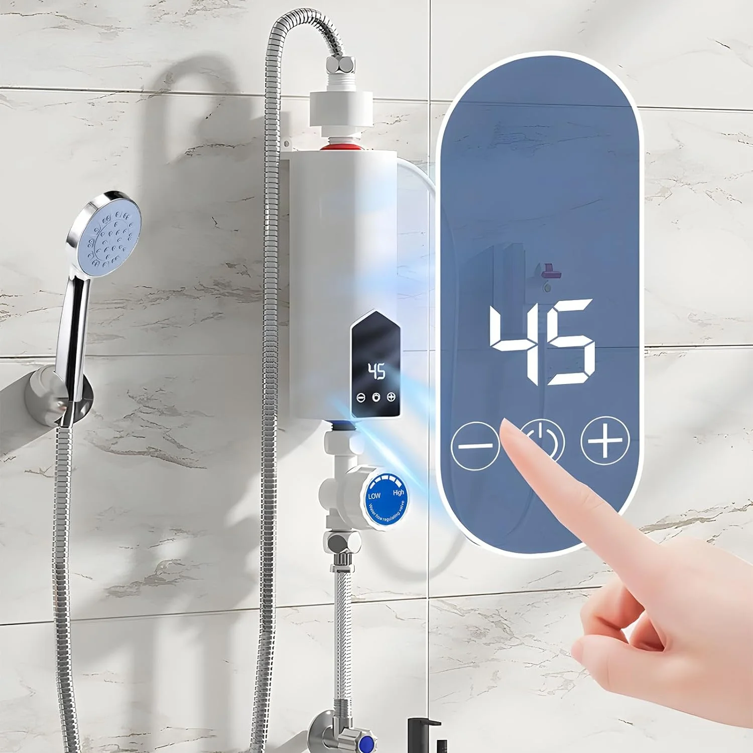 Onemayship Instant Electric Bathroom Hot Water Heater - 5500W 220V Whole House Solution with Shower Head Set