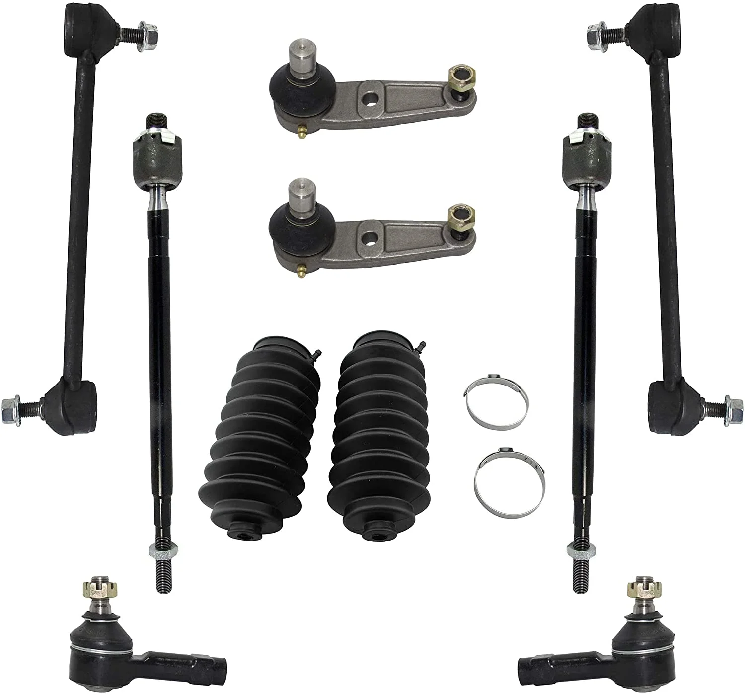 Detroit Axle - 10pc Front Lower Ball Joints Sway Bars Tie Rods & Boots Replacement for Mazda Protege
