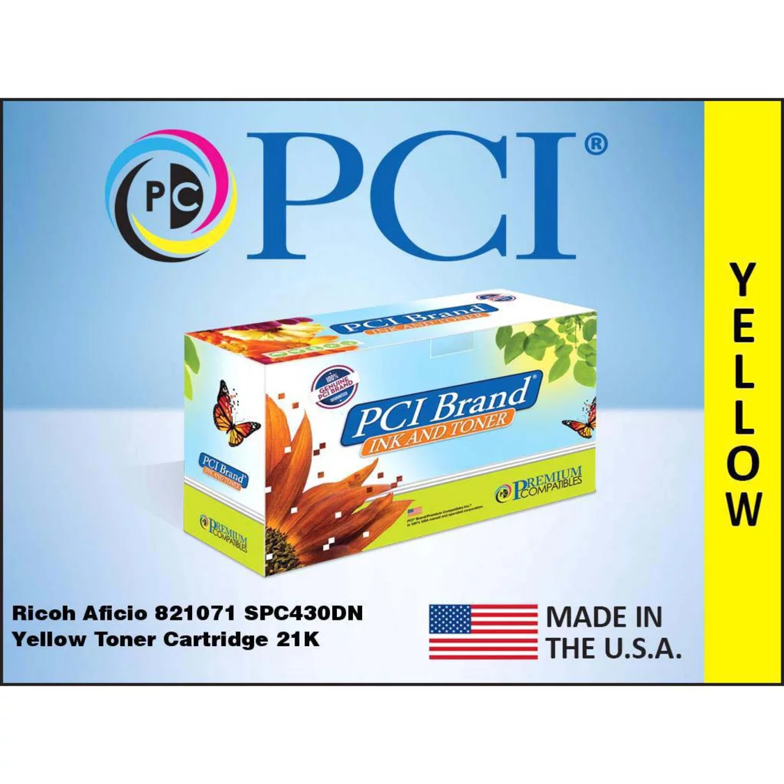 PCI® Brand Ricoh 821071 SP-C430 Yellow Toner Cartridge 21K Yld (821071-PCI)