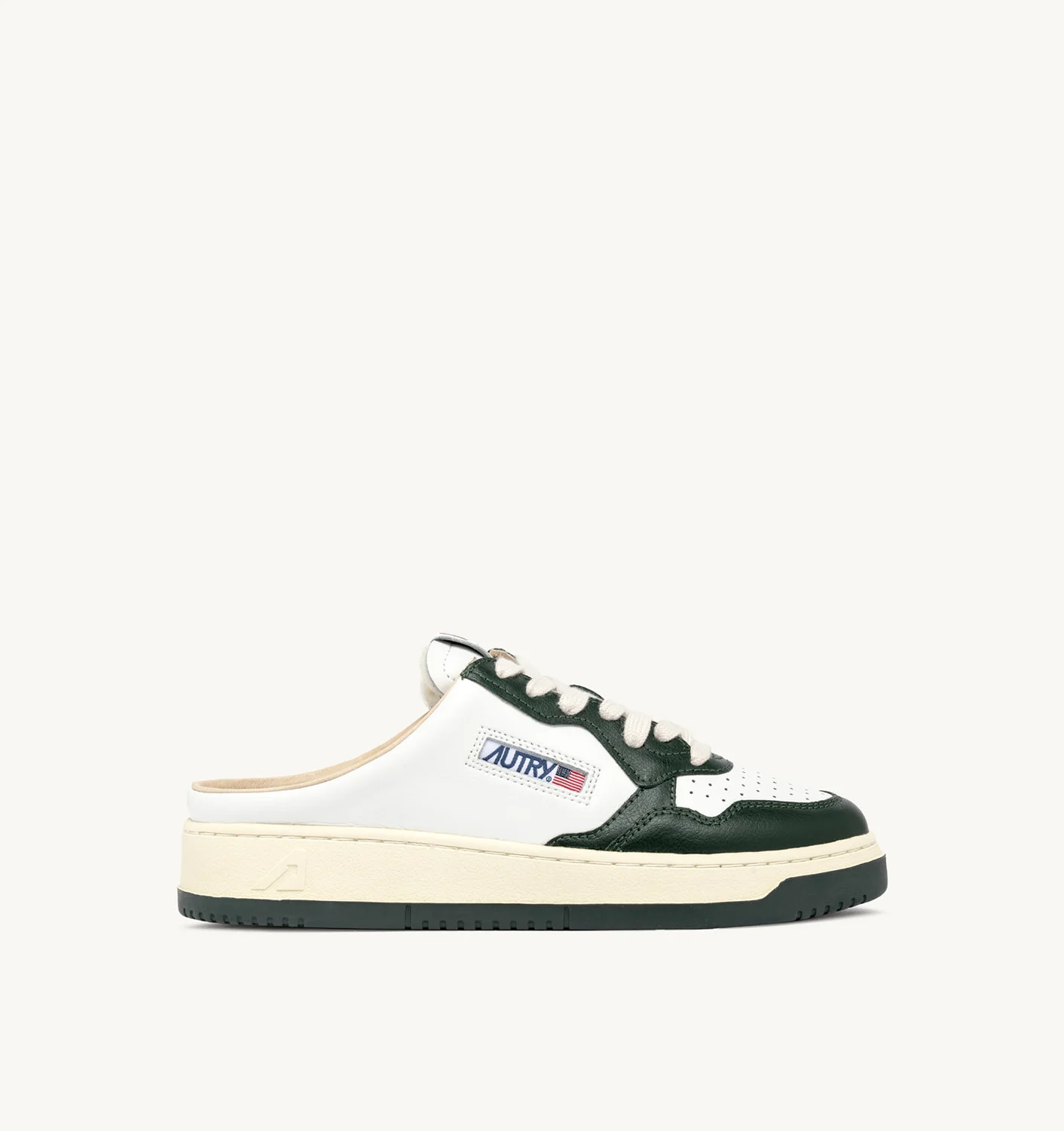 MEDALIST MULE SNEAKERS IN WHITE AND MOUNTAIN LEATHER