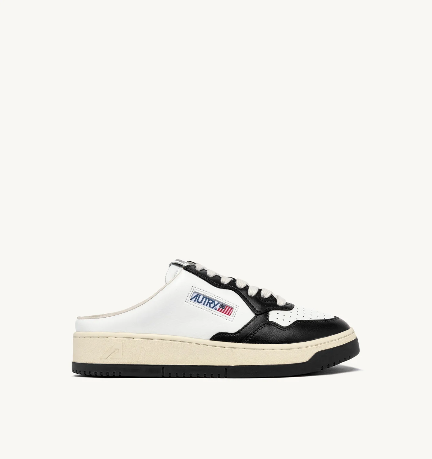 MEDALIST SABOT SNEAKERS IN WHITE AND BLACK LEATHER