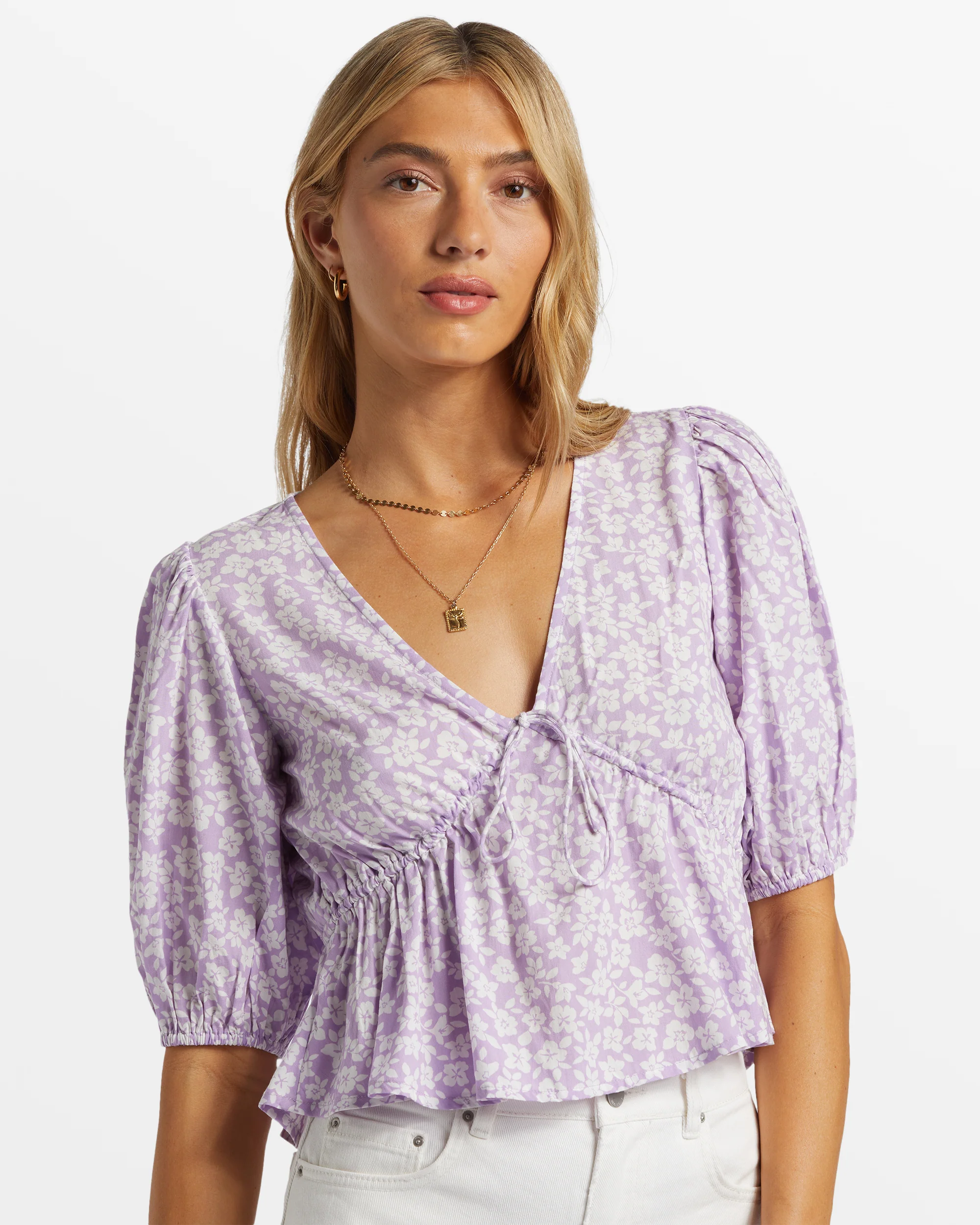 Billabong Lady Like Puff Sleeve Crop Top - Tulip -Biliabong Outlet