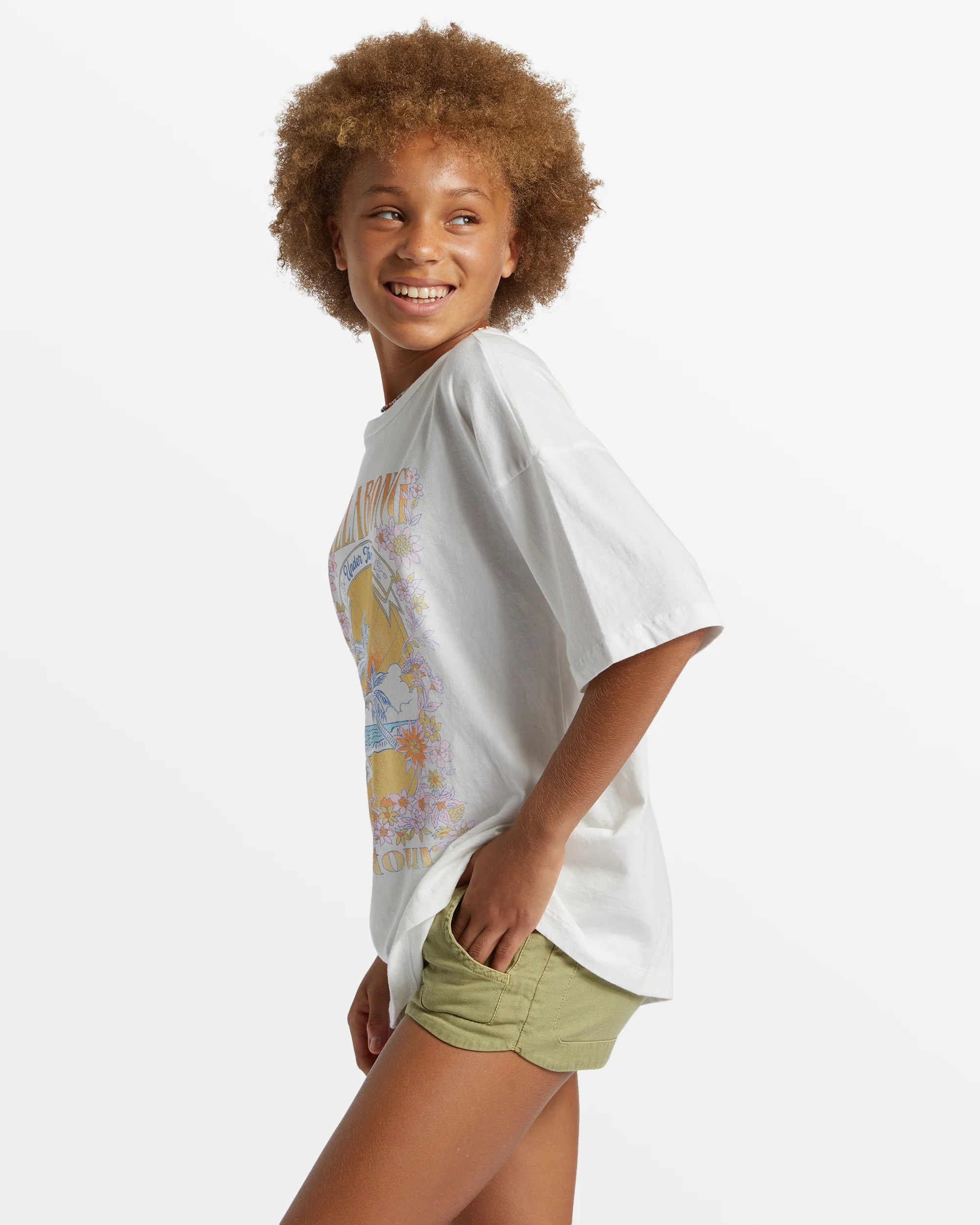 Billabong Girl's Surf Tour Oversized T-Shirt - Salt Crystal -Biliabong Outlet