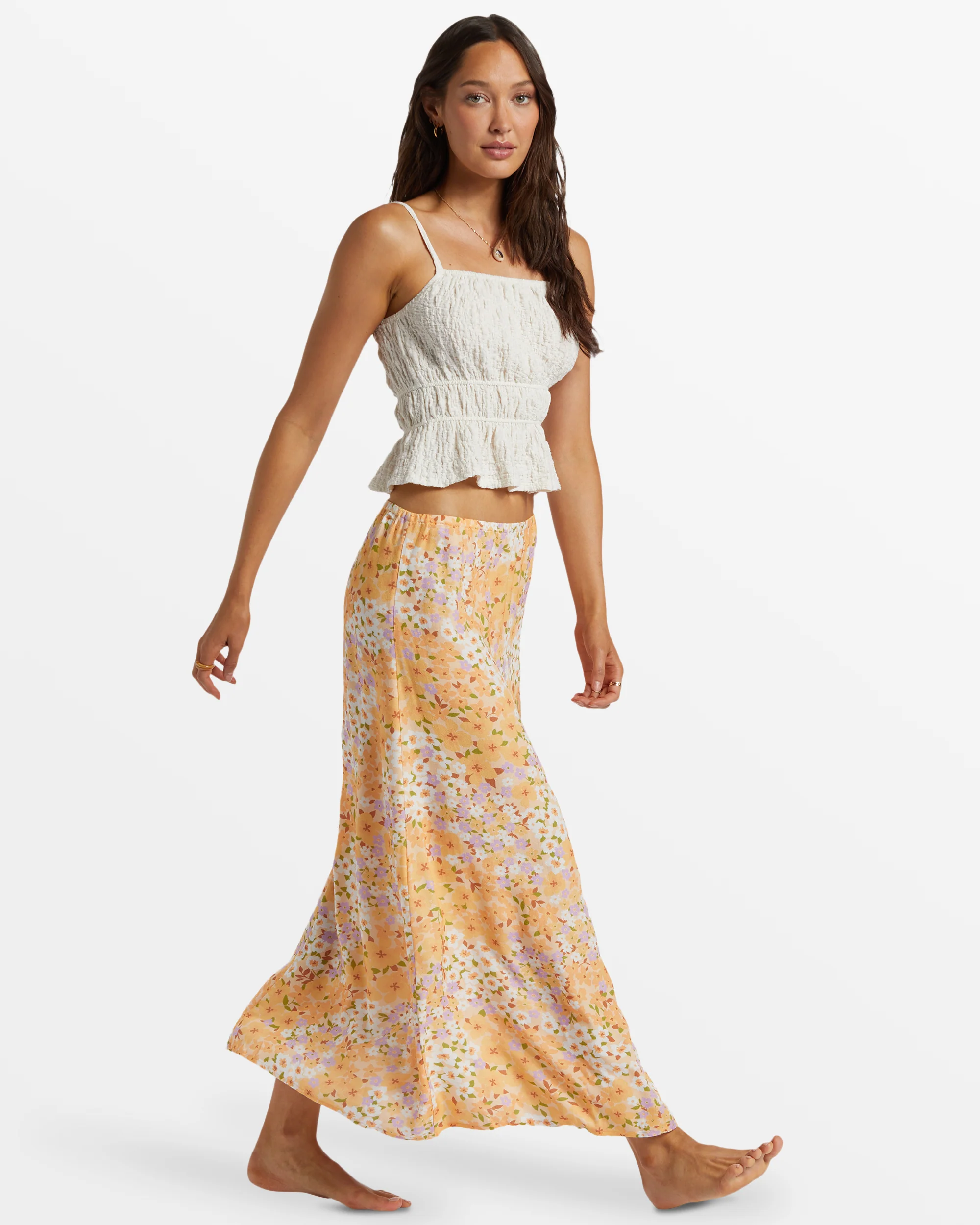 Billabong Midi Moment Printed Midi Skirt - Peach Whip -Biliabong Outlet