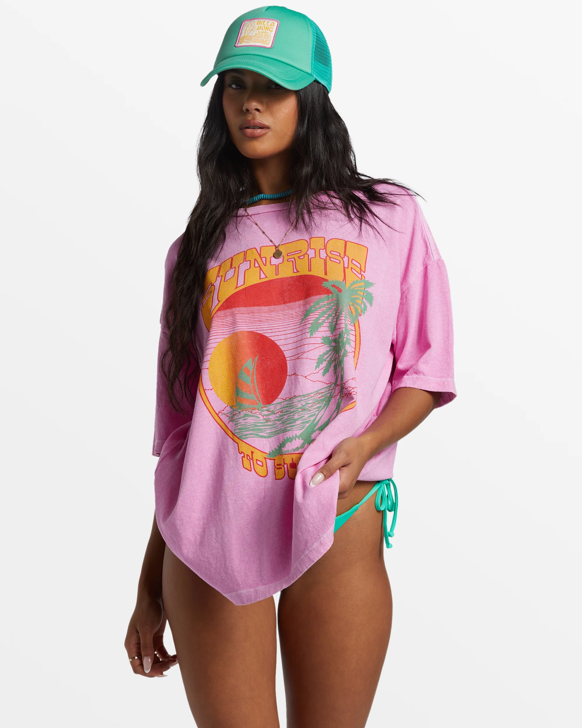 Billabong Sunrise To Sunset Oversized T-Shirt - Paradise Pink -Biliabong Outlet