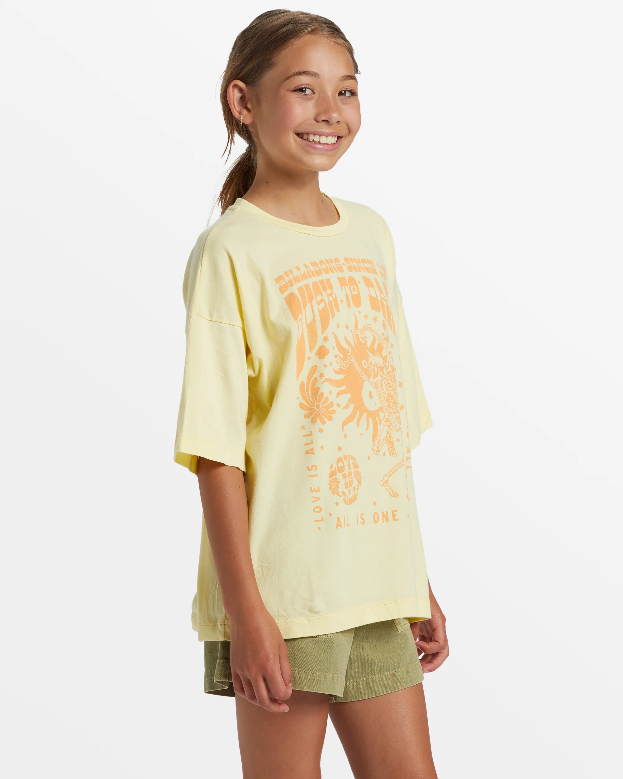 Billabong Girl's Dusk To Dawn Oversized T-Shirt - Mellow Yellow -Biliabong Outlet