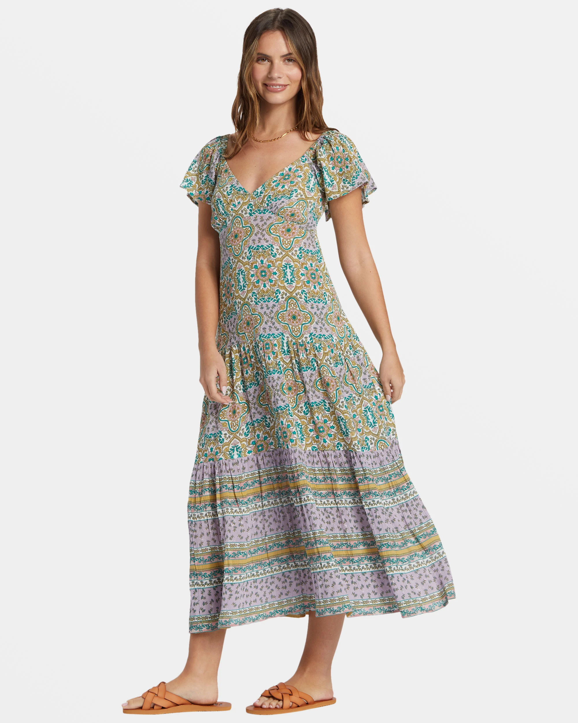 Billabong Summerside Tiered Midi Dress - Salt Crystal -Biliabong Outlet