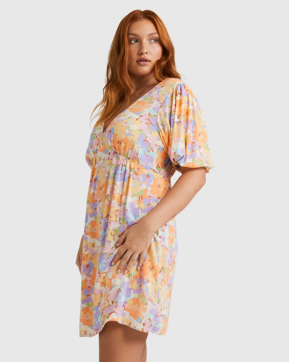 Billabong Your Fav Puff Sleeve Dress - White Multi -Biliabong Outlet