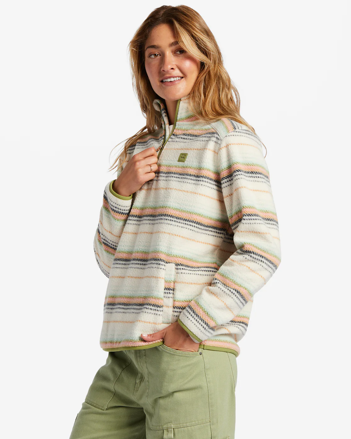 Billabong A/Div Boundary Mock 3 Half-Zip Pullover Sweatshirt - White Cap -Biliabong Outlet