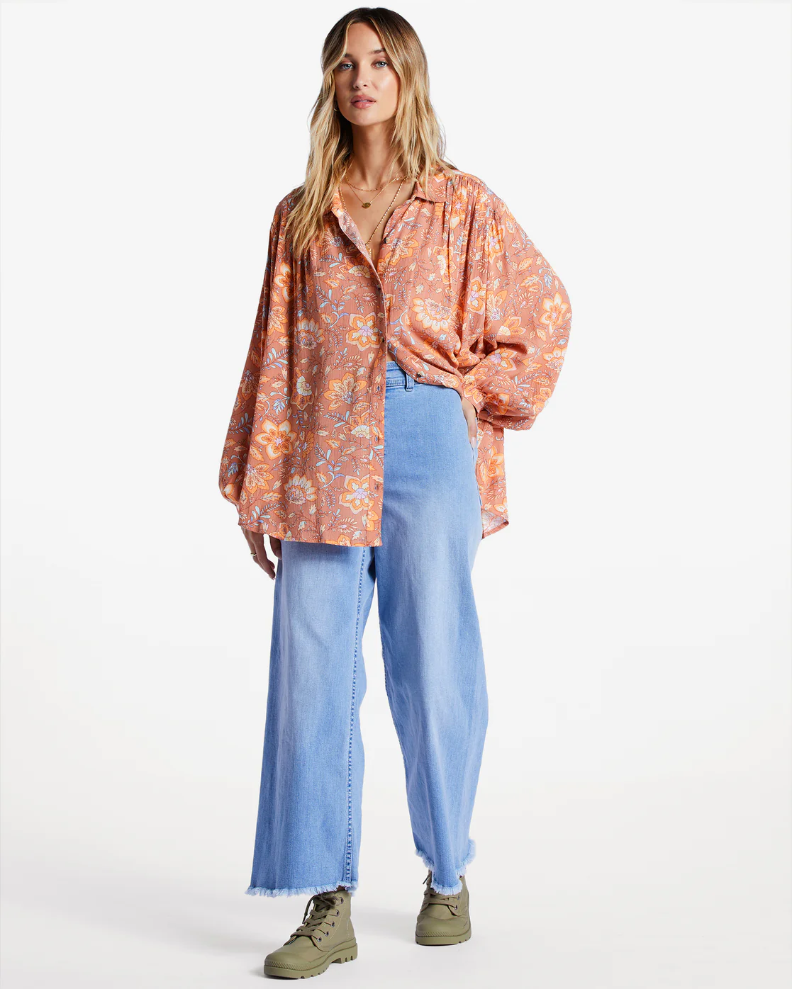 Billabong Day After Day Oversized Button-Down Shirt - Rose Dawn -Biliabong Outlet