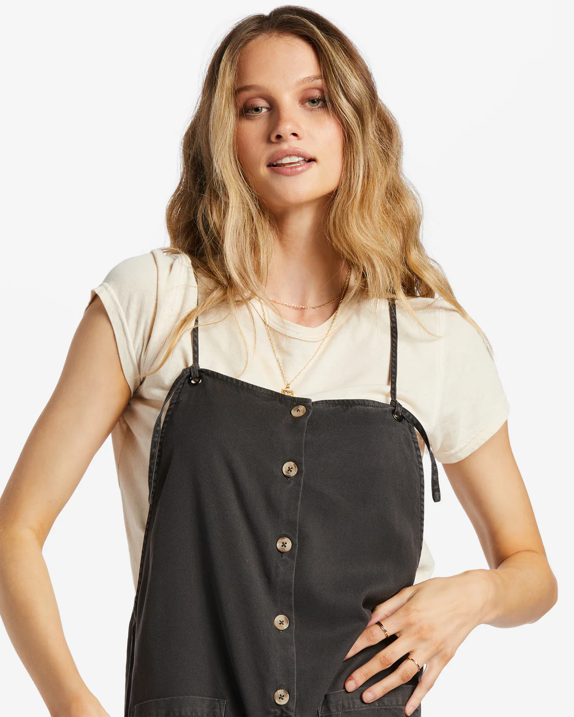 Billabong Beach Cruiser Wide-Leg Overalls - Off Black 1 -Biliabong Outlet
