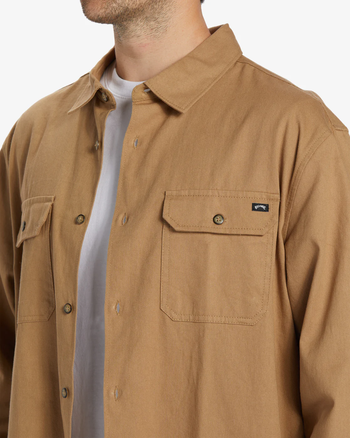 Billabong Zeledon Solid Flannel Long Sleeve Shirt - Gravel -Biliabong Outlet