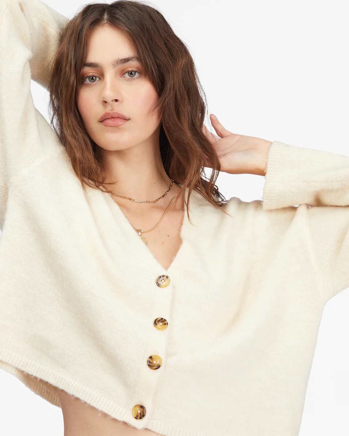Billabong Short N Sweet Cropped Cardigan Sweater - White Cap -Biliabong Outlet