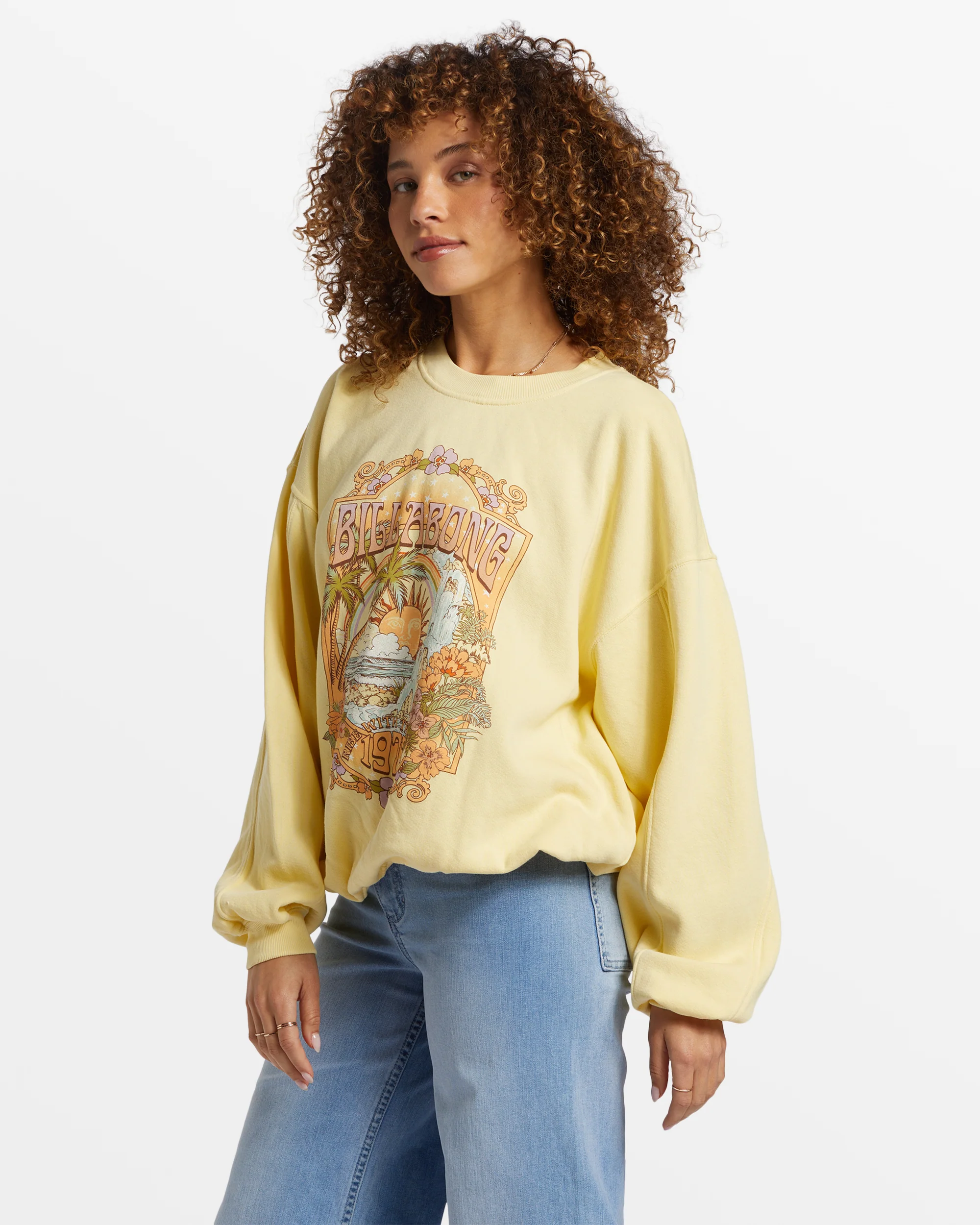 Billabong Aloha Kendal Crew Neck Sweatshirt - Mellow Yellow -Biliabong Outlet