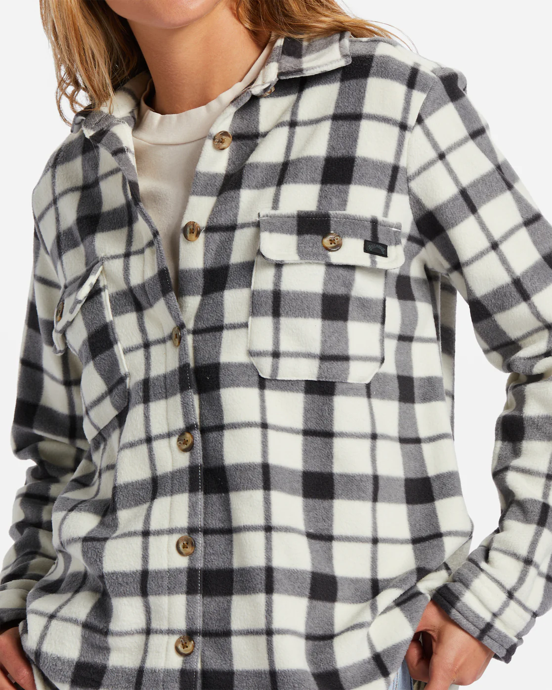 Billabong A/Div Forge Fleece Flannel Shacket - White Black 2 -Biliabong Outlet