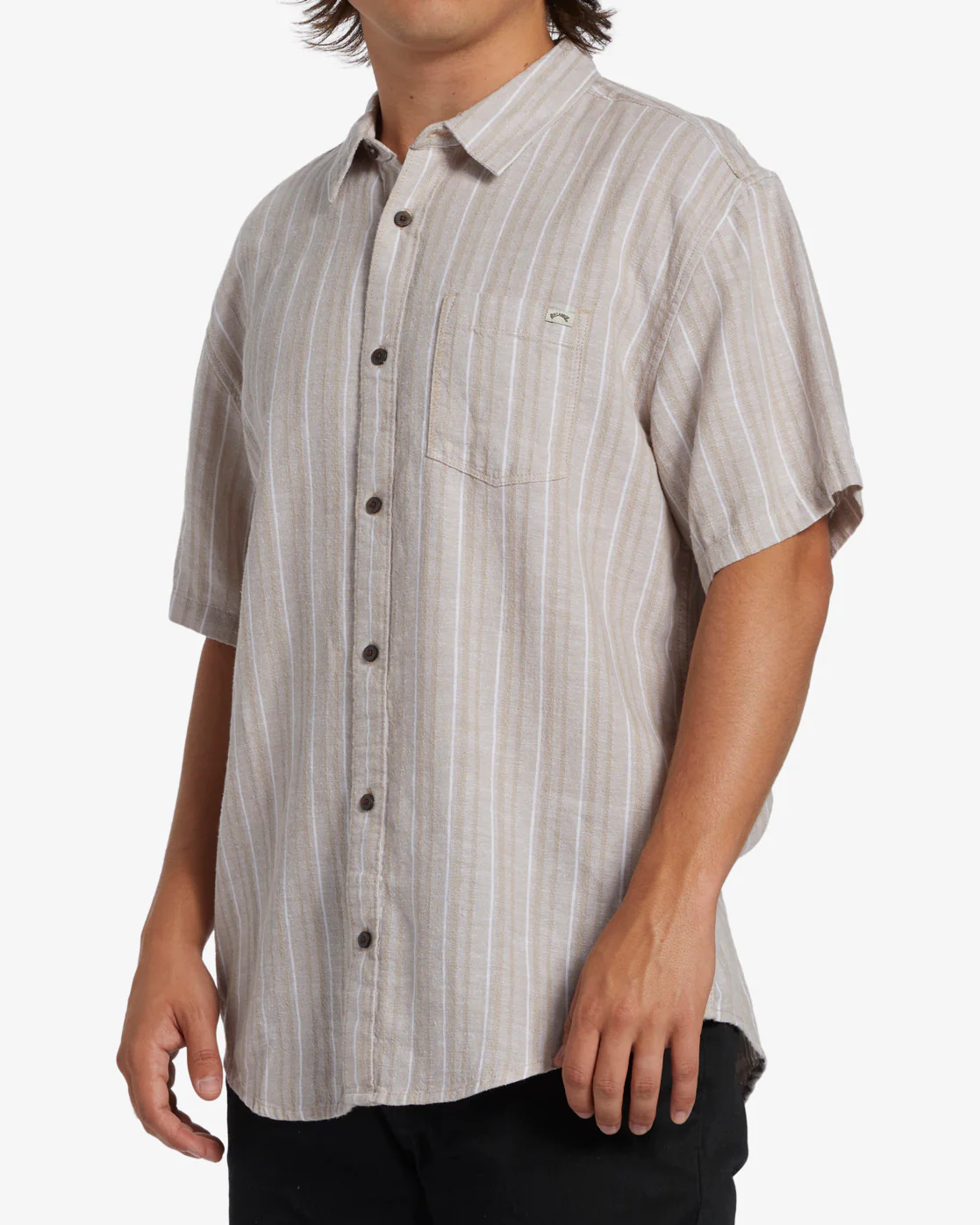 Billabong All Day Stripe Short Sleeve Woven Shirt - Stone -Biliabong Outlet