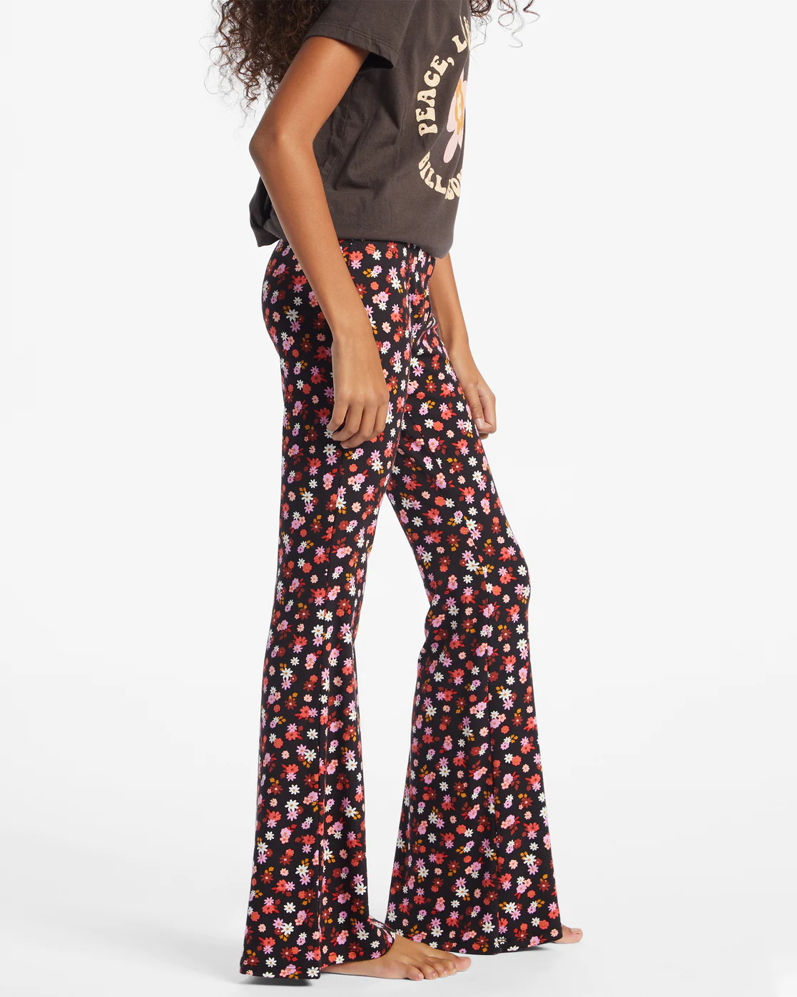 Billabong Tell Me Elastic Waist Flared Pants - Black Pebble -Biliabong Outlet