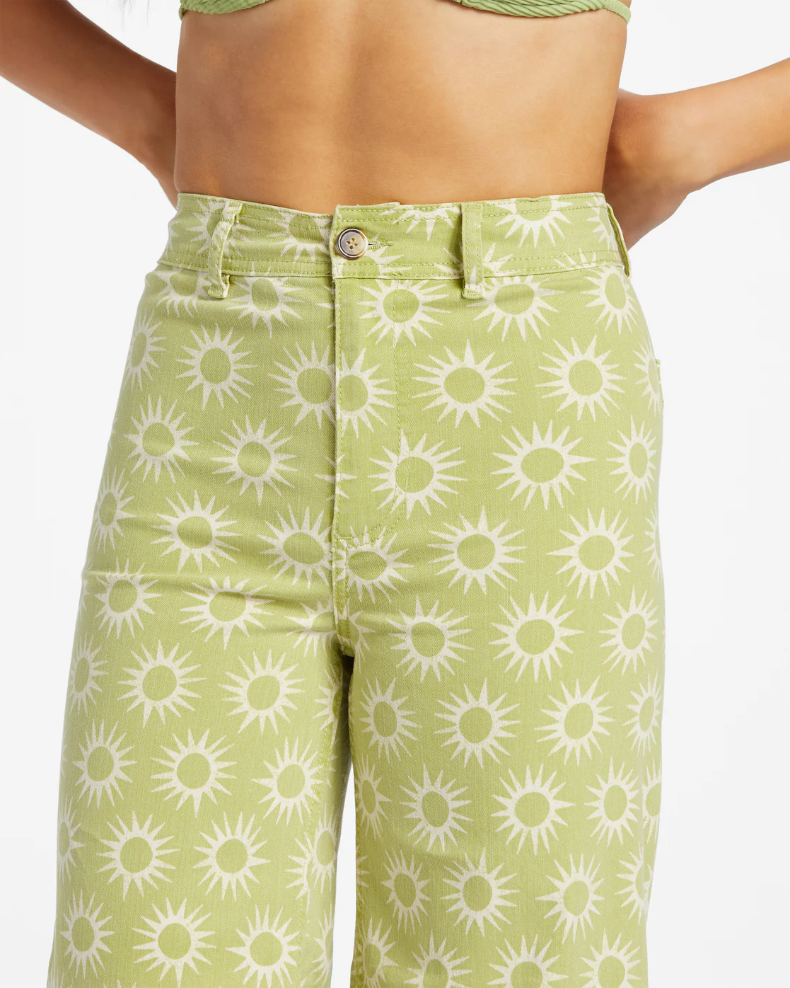 Billabong Free Fall Print Wide Leg Pants - Green Eyes -Biliabong Outlet