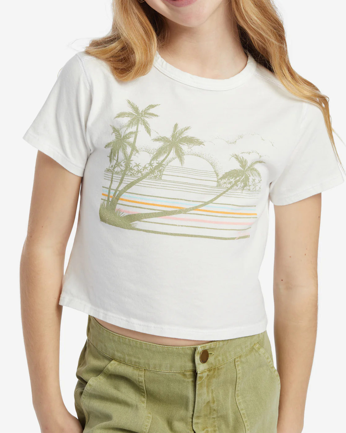 Billabong Girls Horizon Stripe T-Shirt - Salt Crystal -Biliabong Outlet