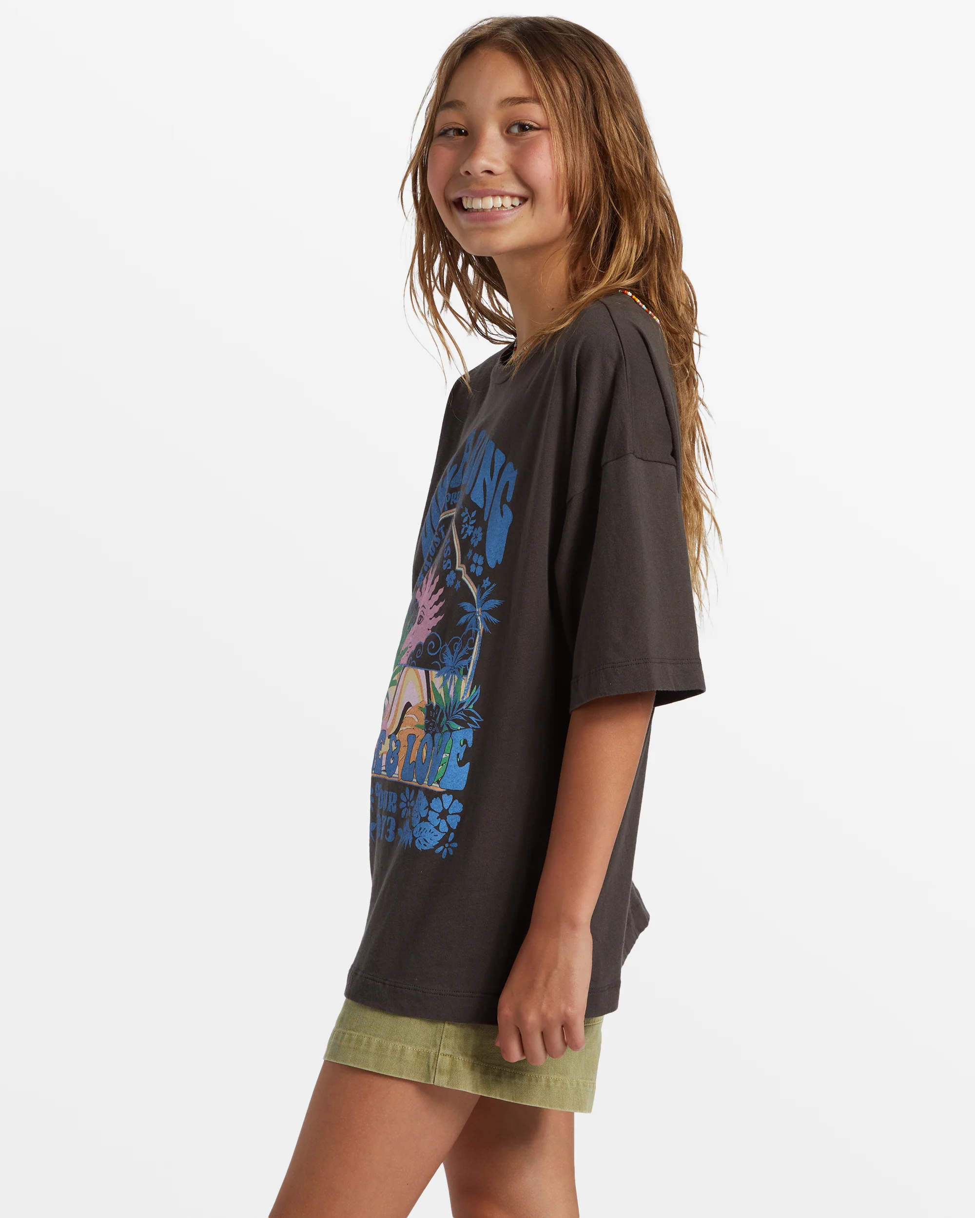 Billabong Girl's Lost In Bliss Oversized T-Shirt - Off Black -Biliabong Outlet