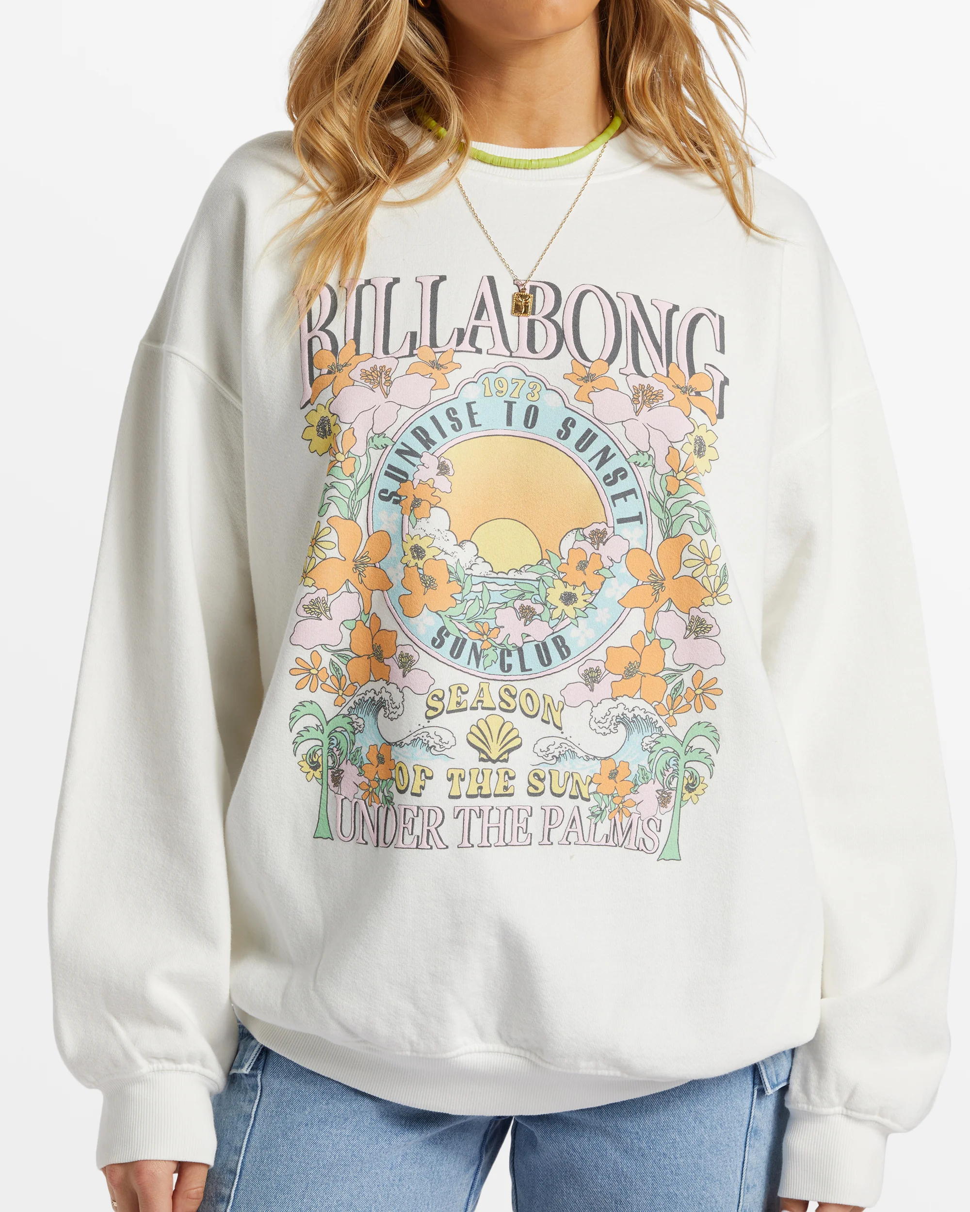Billabong Ride In Oversized Crewneck Sweatshirt - White -Biliabong Outlet
