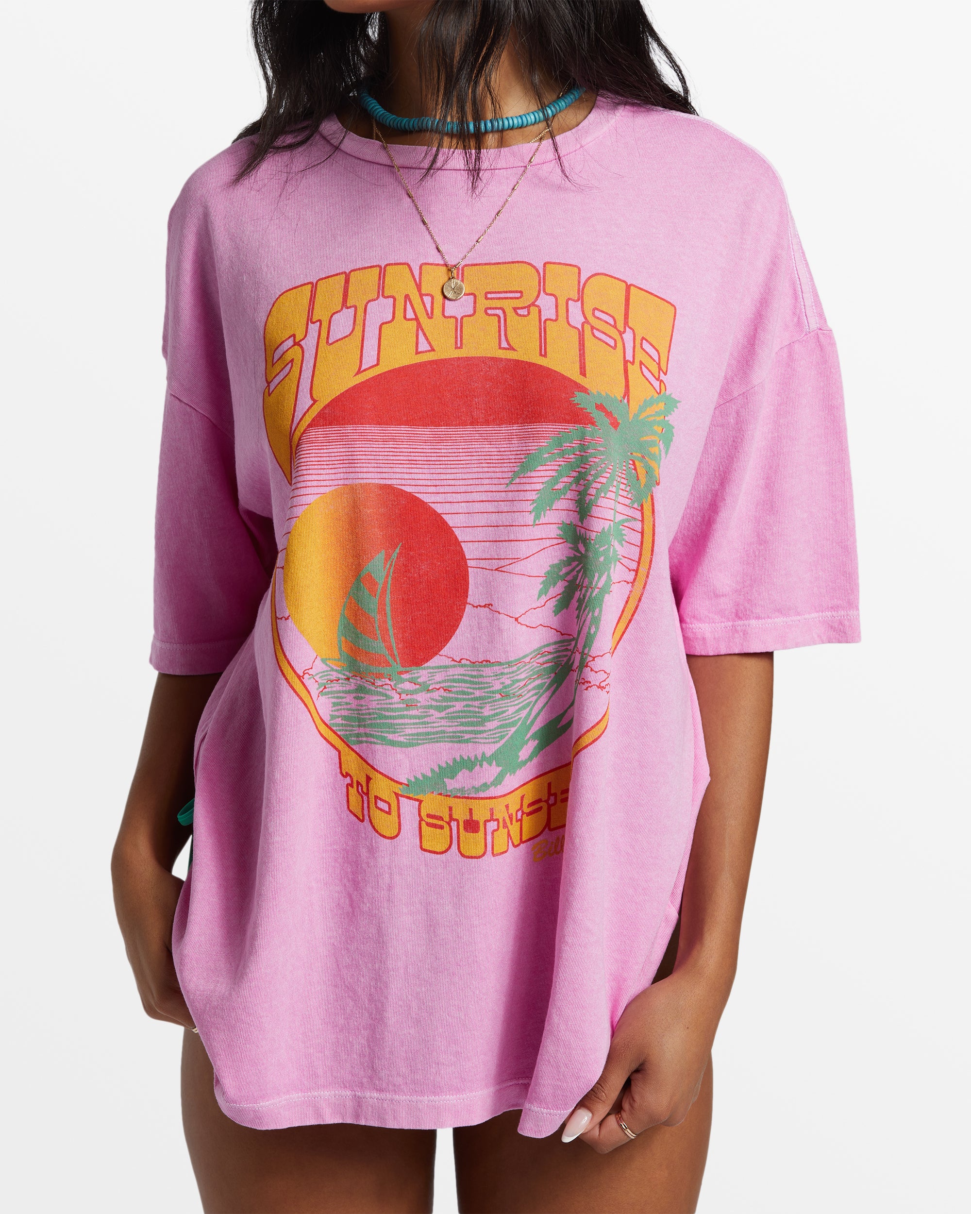 Billabong Sunrise To Sunset Oversized T-Shirt - Paradise Pink -Biliabong Outlet