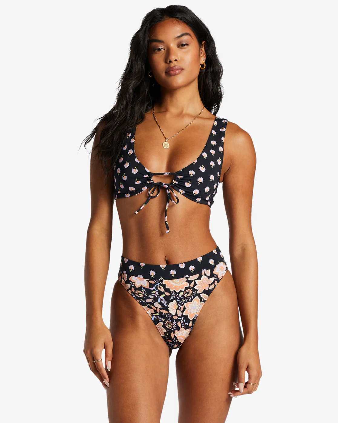 Billabong Hide Away Hippie Ruch Reversible Bikini Top - Black Pebble -Biliabong Outlet