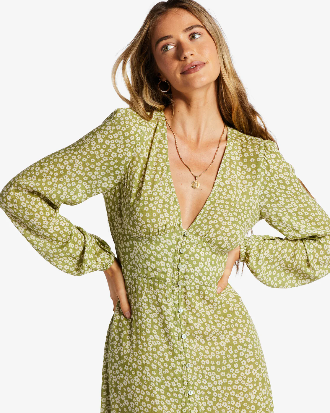 Billabong Cool Nights Midi Dress - Green Eyes -Biliabong Outlet