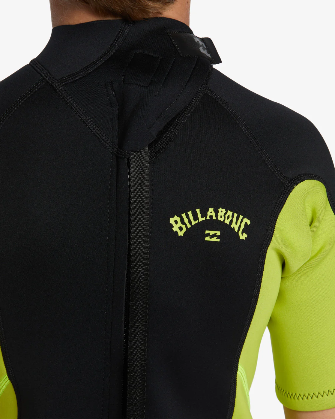 Billabong Boys 2mm Foil Back Zip Short Sleeve Spring Wetsuit - Fluro Lime -Biliabong Outlet