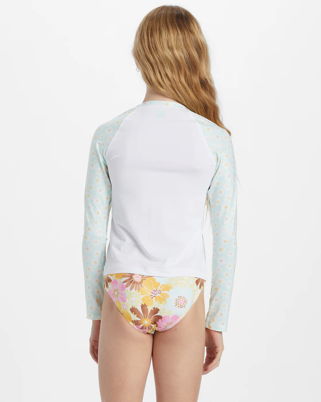 Billabong Girls Flower Power Long Sleeve Rashguard Surf Tee - Salt Crystal -Biliabong Outlet