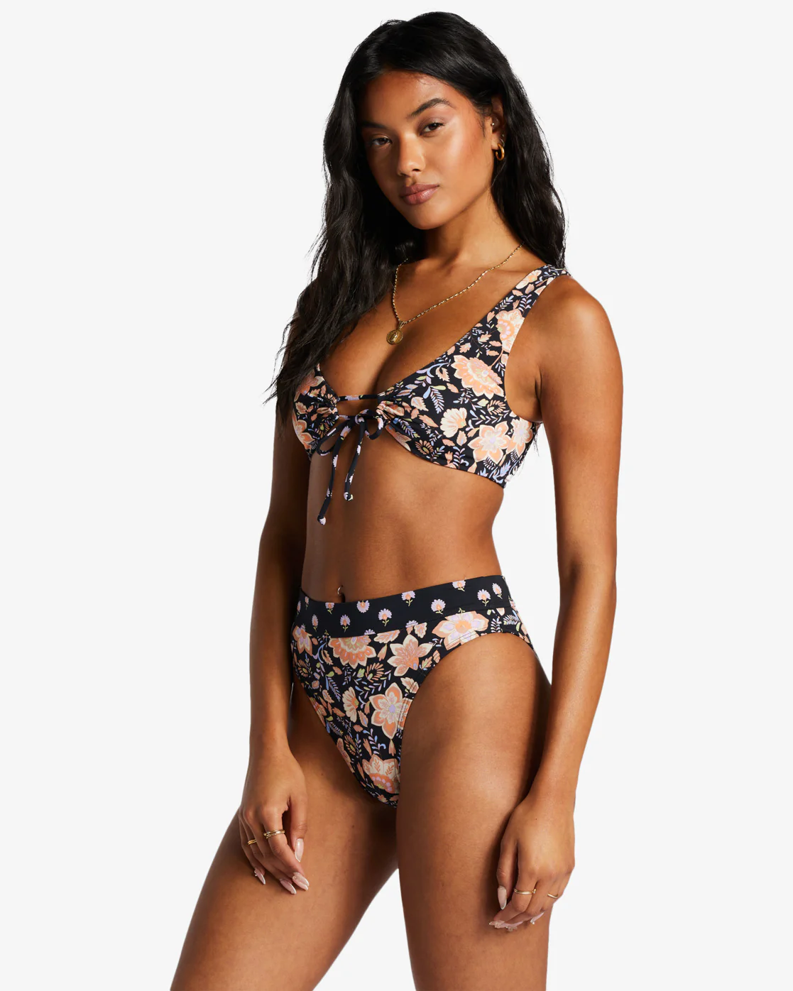 Billabong Hide Away Hippie Ruch Reversible Bikini Top - Black Pebble -Biliabong Outlet