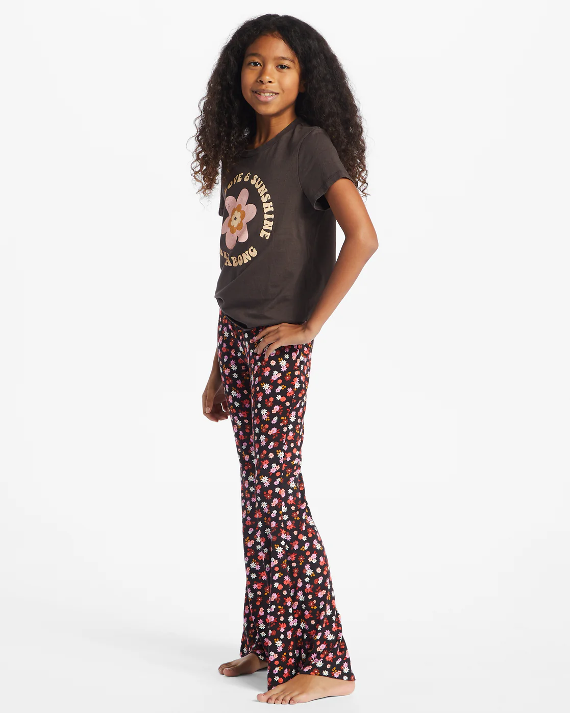 Billabong Tell Me Elastic Waist Flared Pants - Black Pebble -Biliabong Outlet