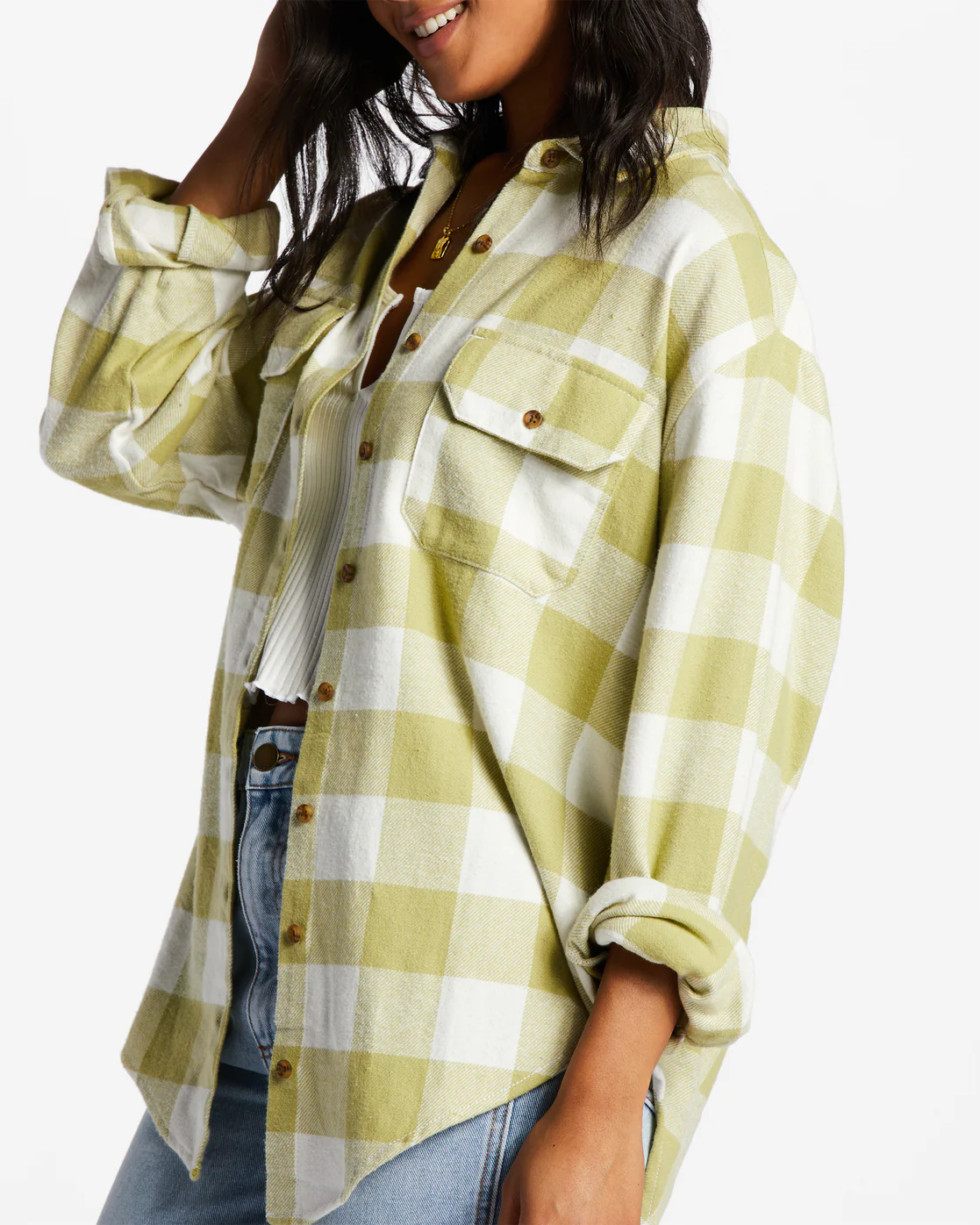 Billabong So Stoked Long Sleeve Flannel Shirt - Willow -Biliabong Outlet