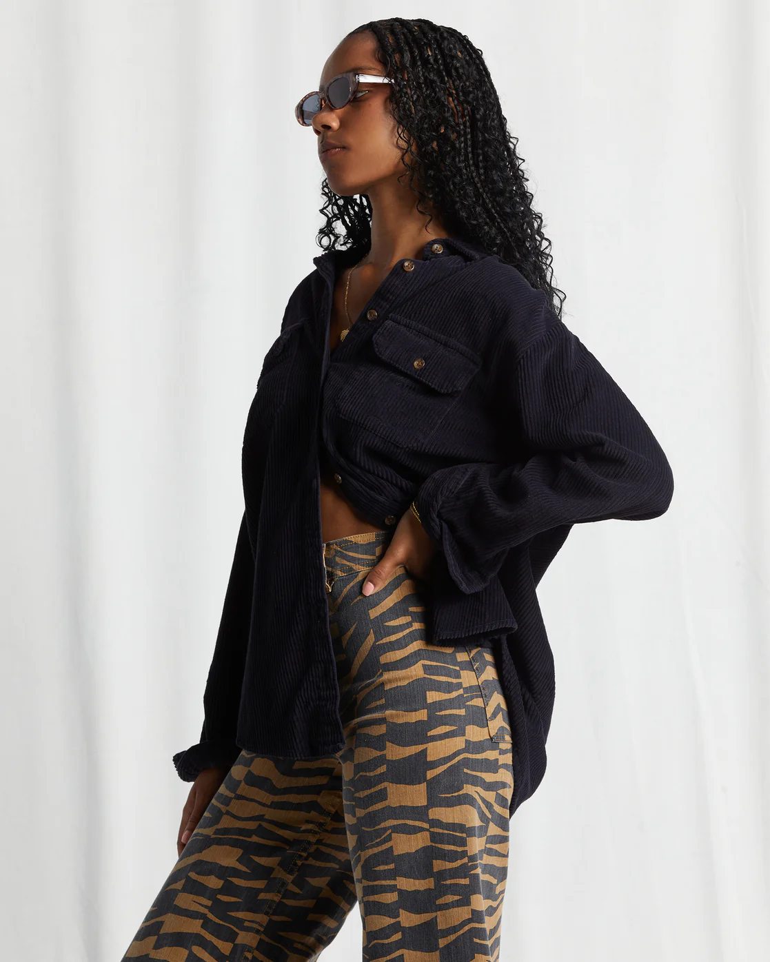 Billabong So Stoked Cord Long Sleeve Top - Black Pebble -Biliabong Outlet