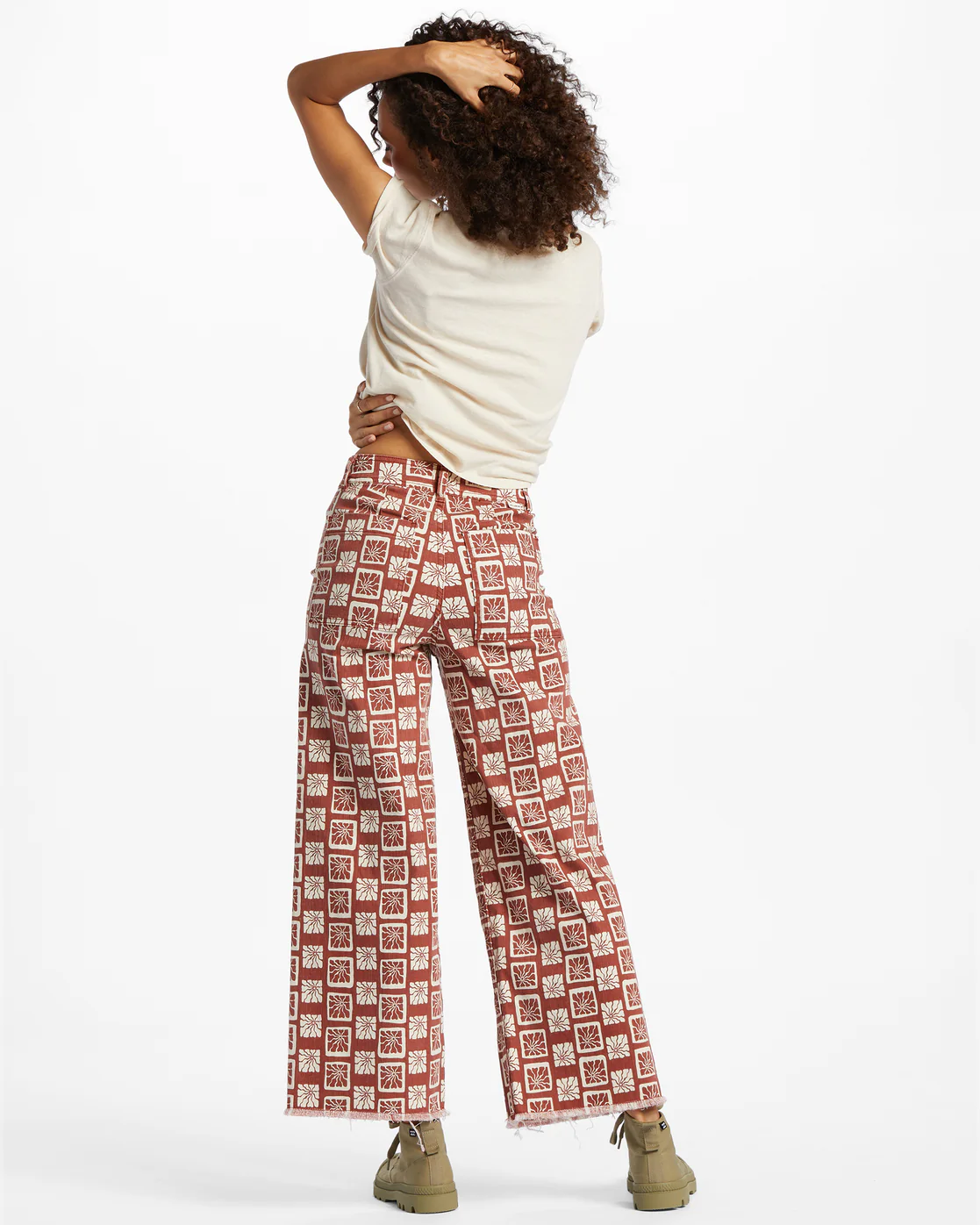 Billabong Free Fall Print Wide Leg Pants - Deep Sienna -Biliabong Outlet