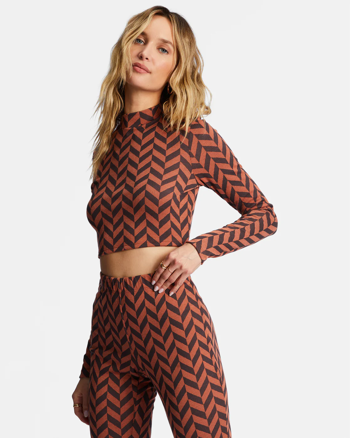 Billabong New Heights Long Sleeve Mock Neck Top - Brick -Biliabong Outlet