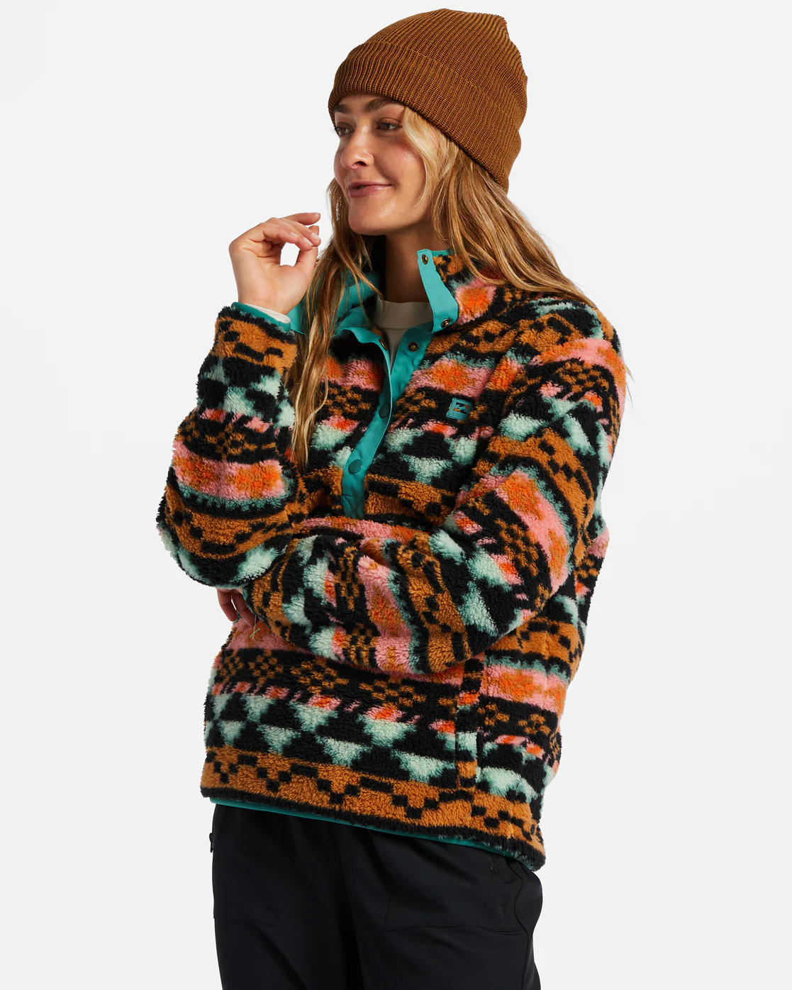 Billabong Switchback Mock Neck Fleece - Black Multi -Biliabong Outlet